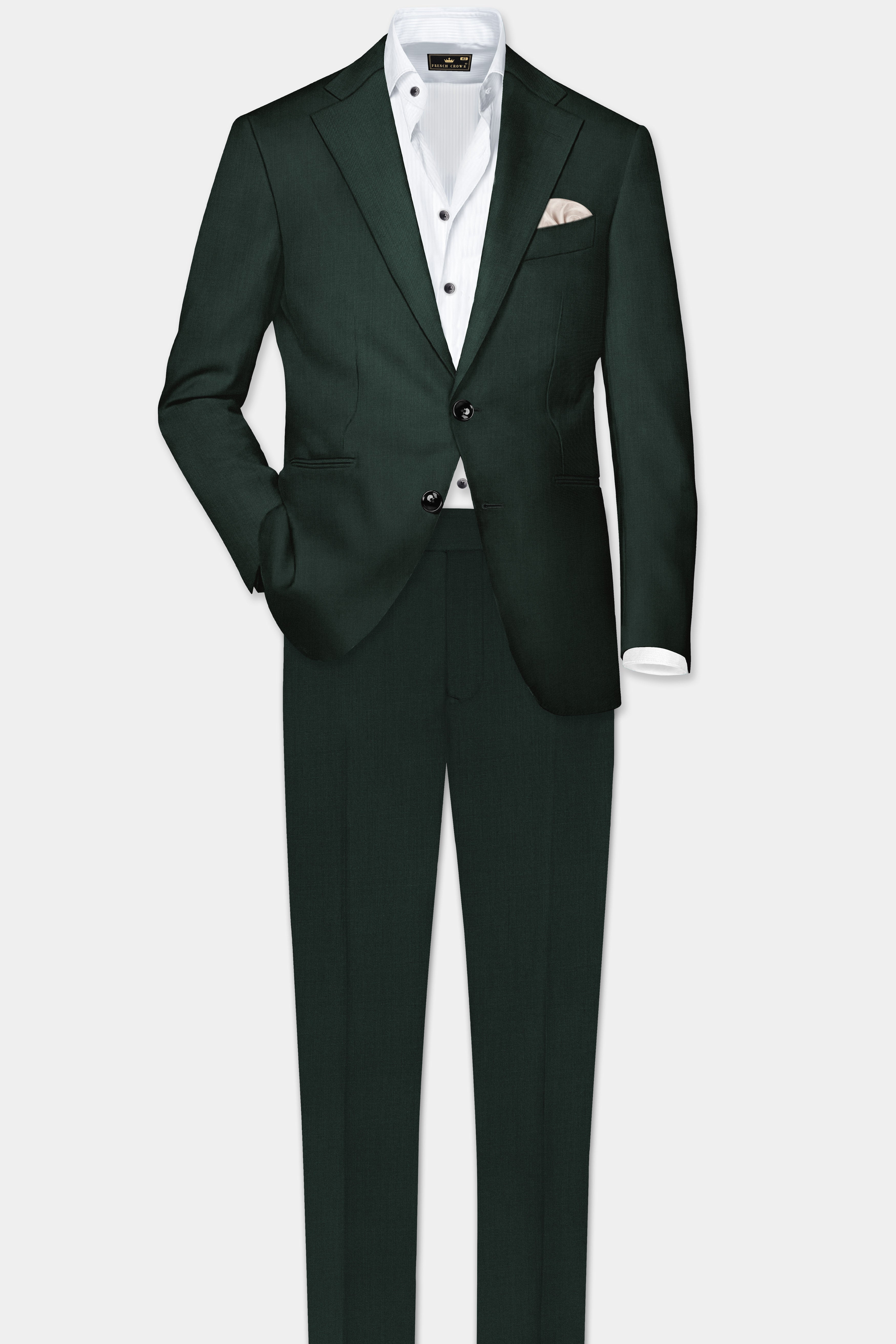 Chicago Green Solid Wool Rich Single Breasted Suit