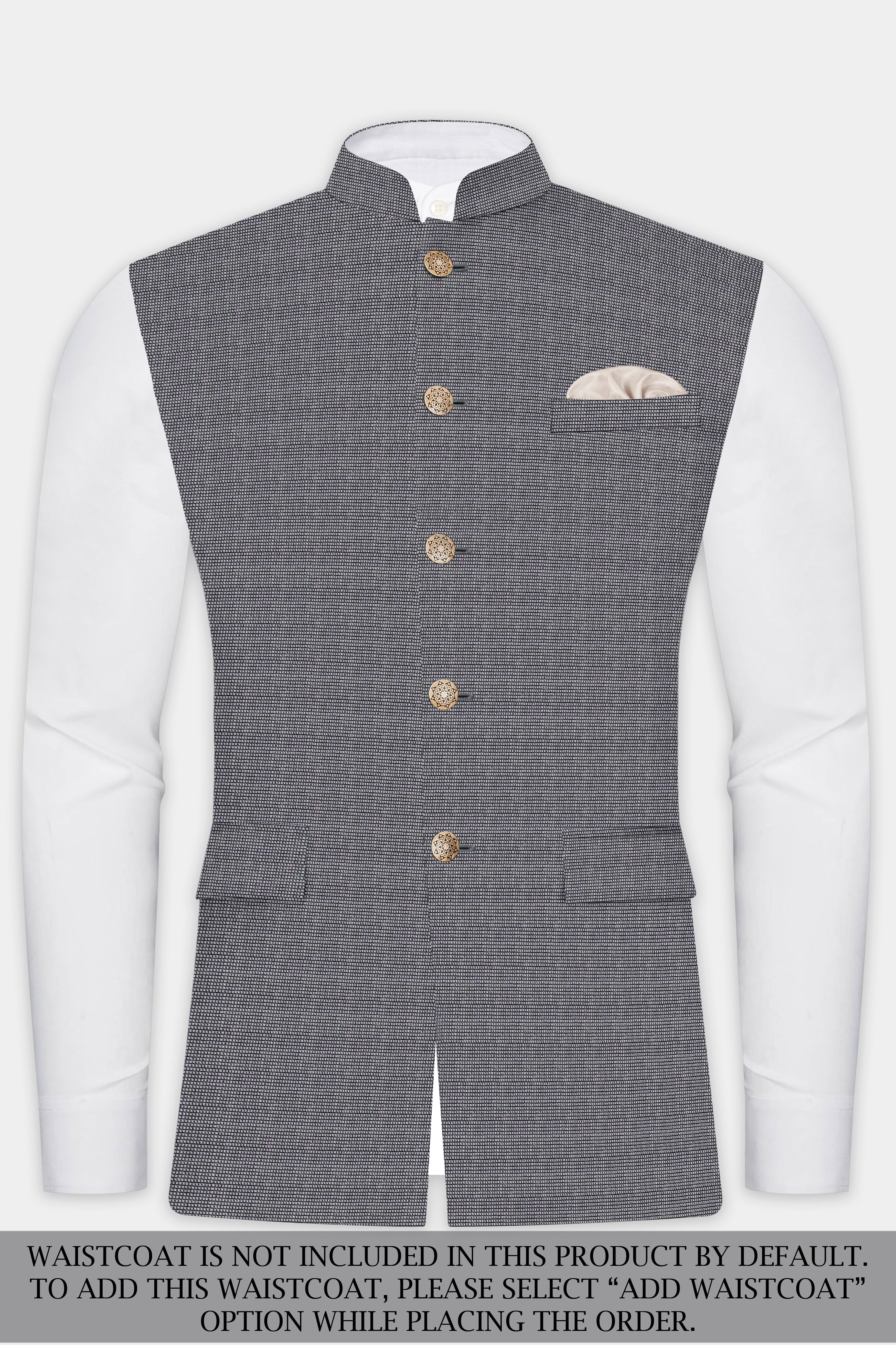 Vampire Gray Textured Wool Rich Bandhgala Designer Suit
