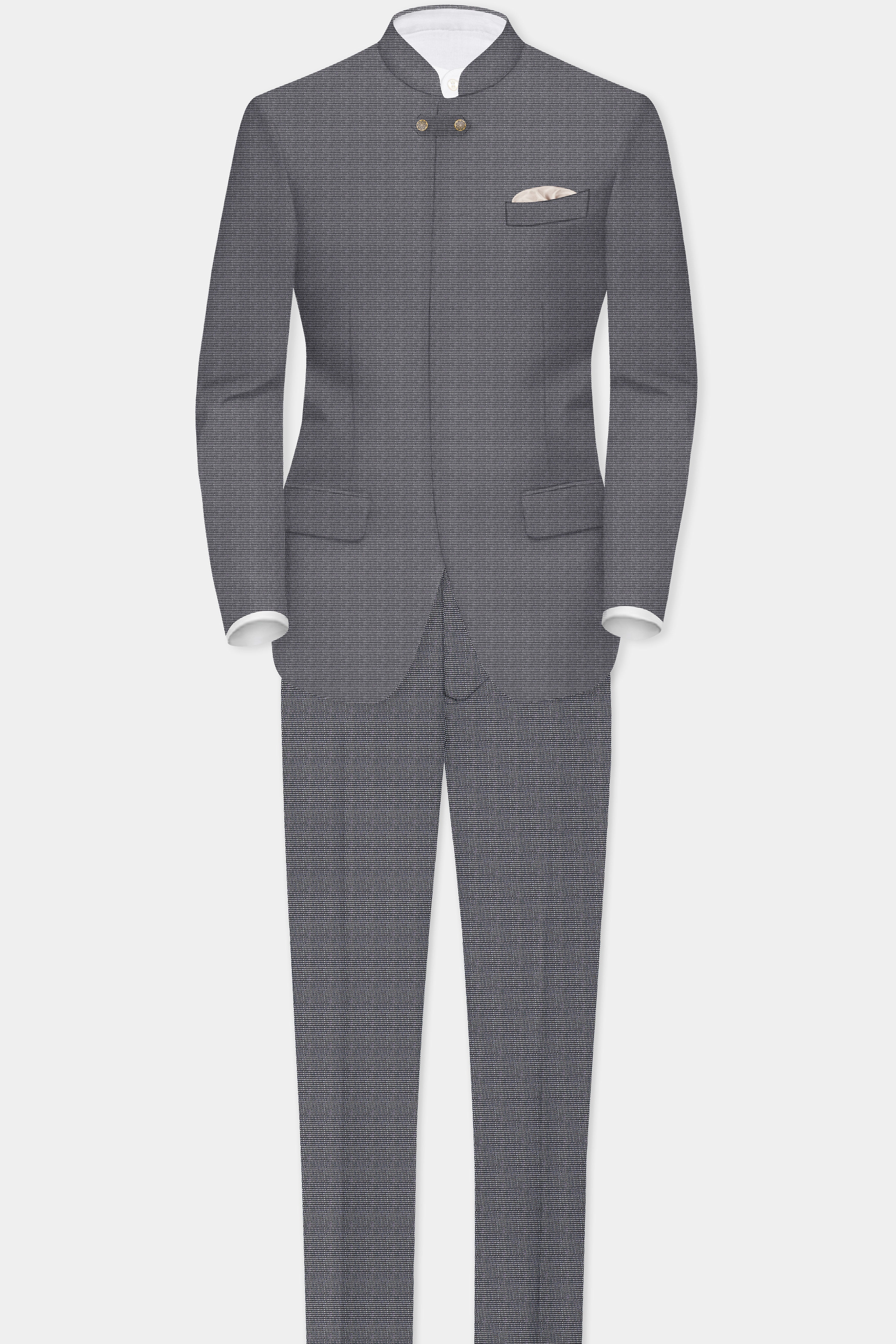 Vampire Gray Textured Wool Rich Bandhgala Designer Suit