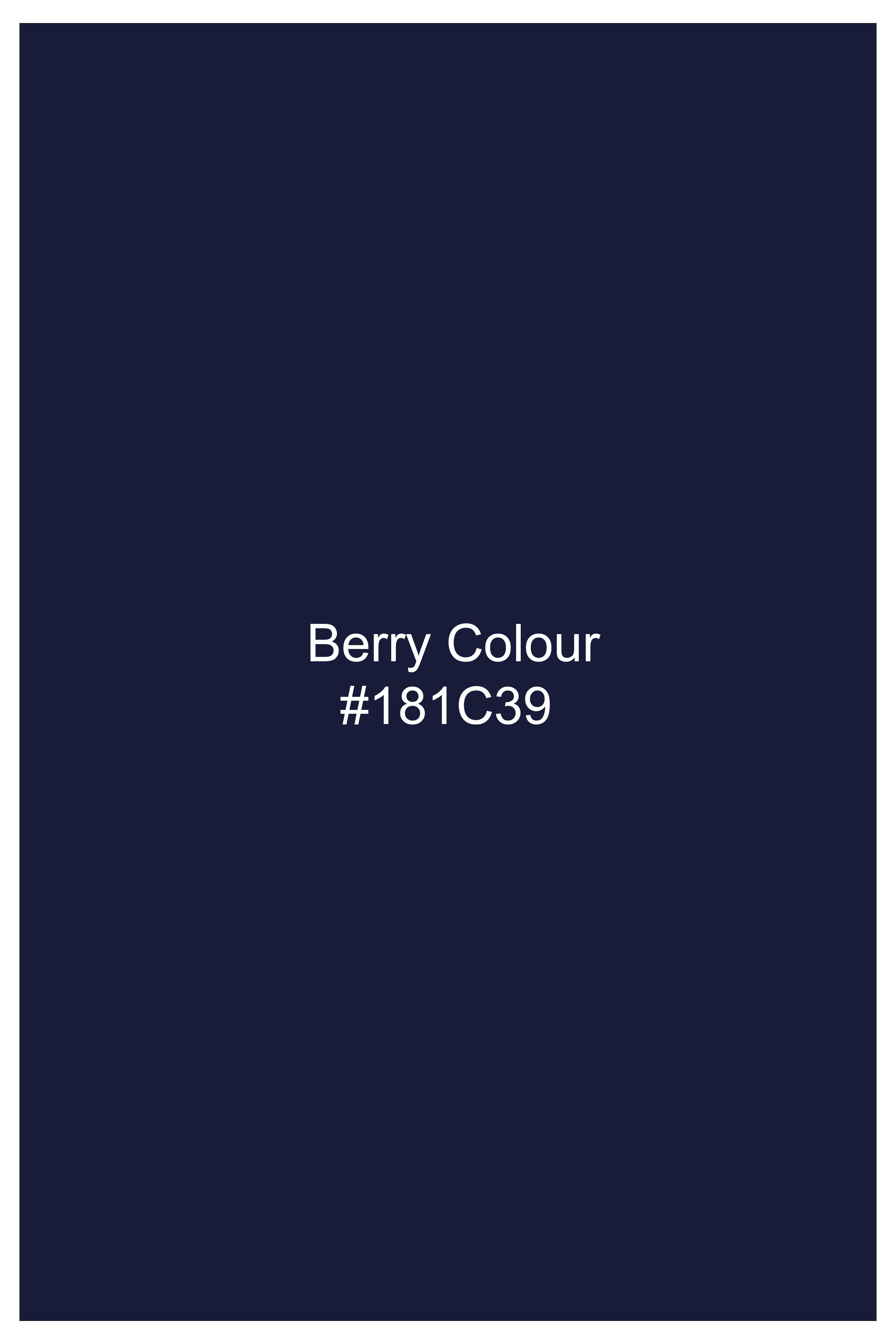 Berry Blue Solid Wool Rich Single Breasted Blazer