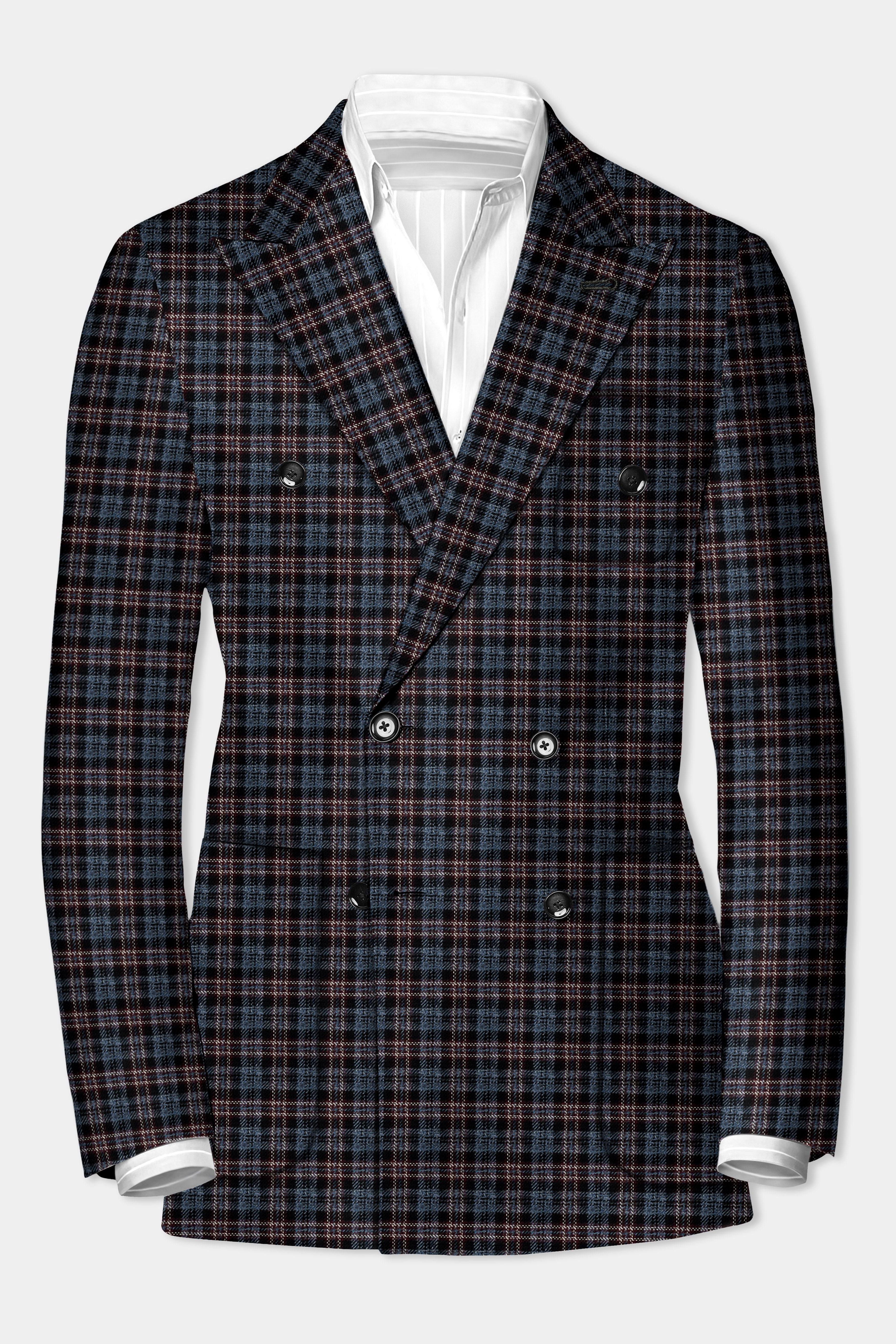 Asphalt Blue Plaid Wool Rich Double Breasted Sport Suit