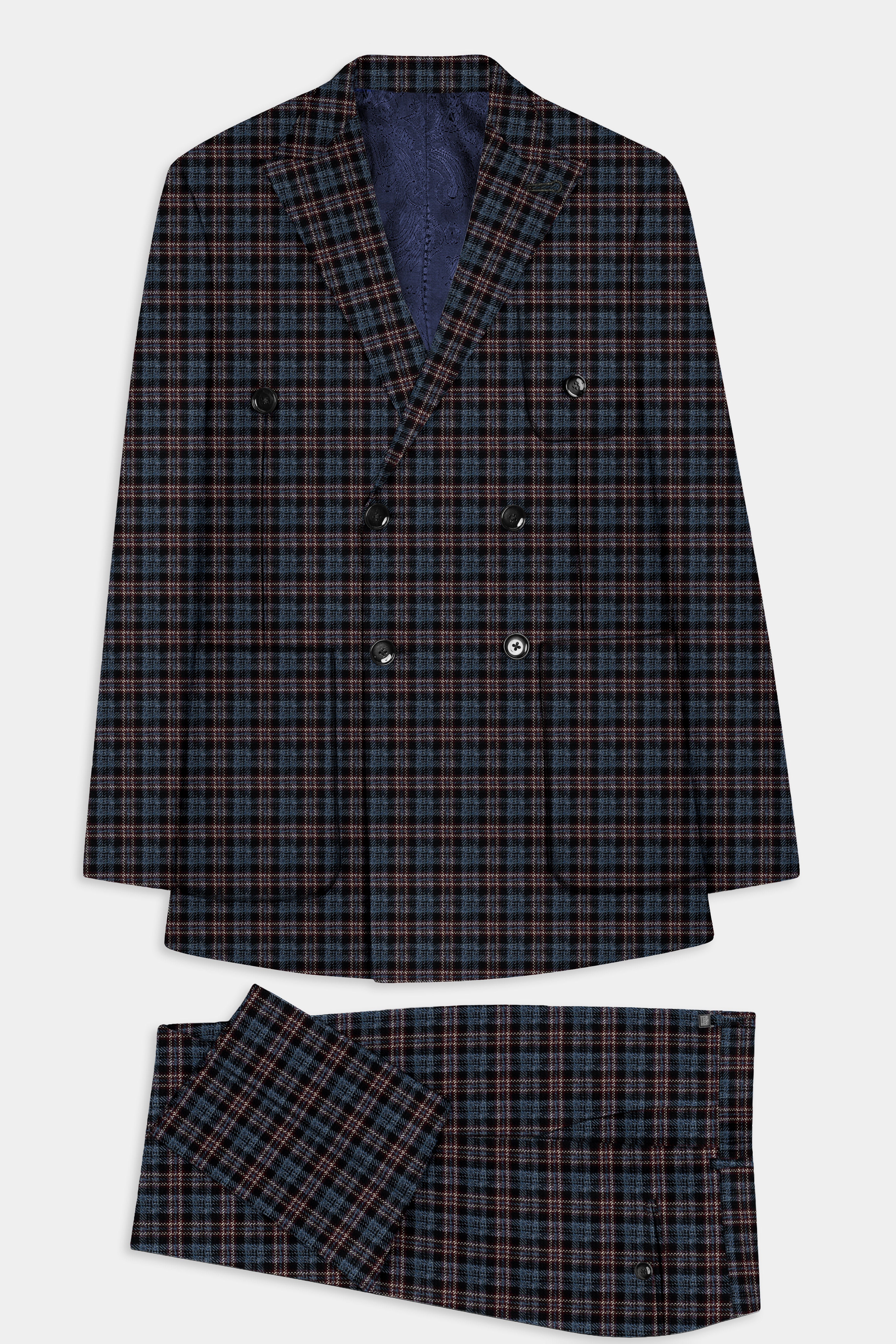 Asphalt Blue Plaid Wool Rich Double Breasted Sport Suit