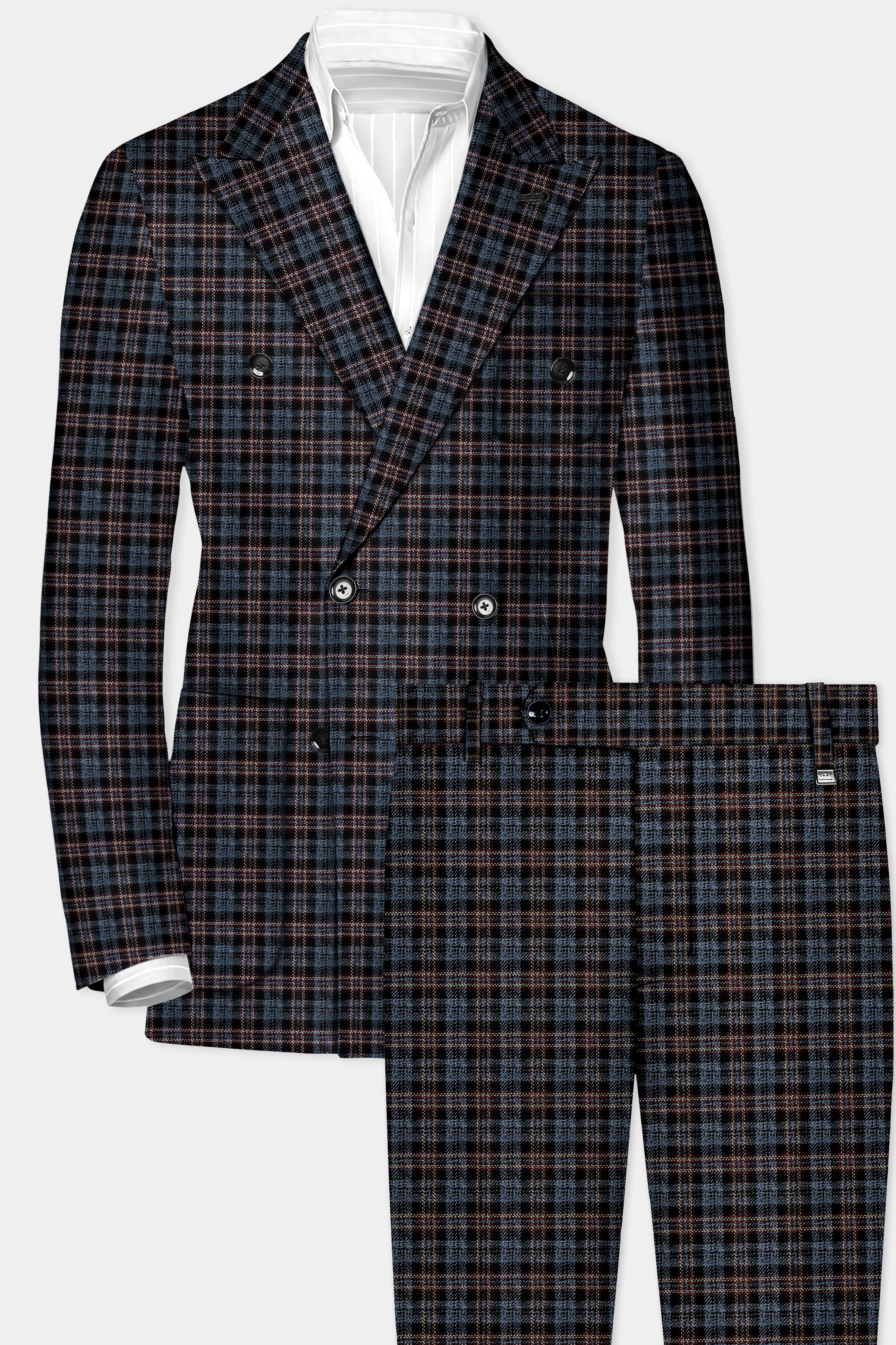 Asphalt Blue Plaid Wool Rich Double Breasted Sport Suit