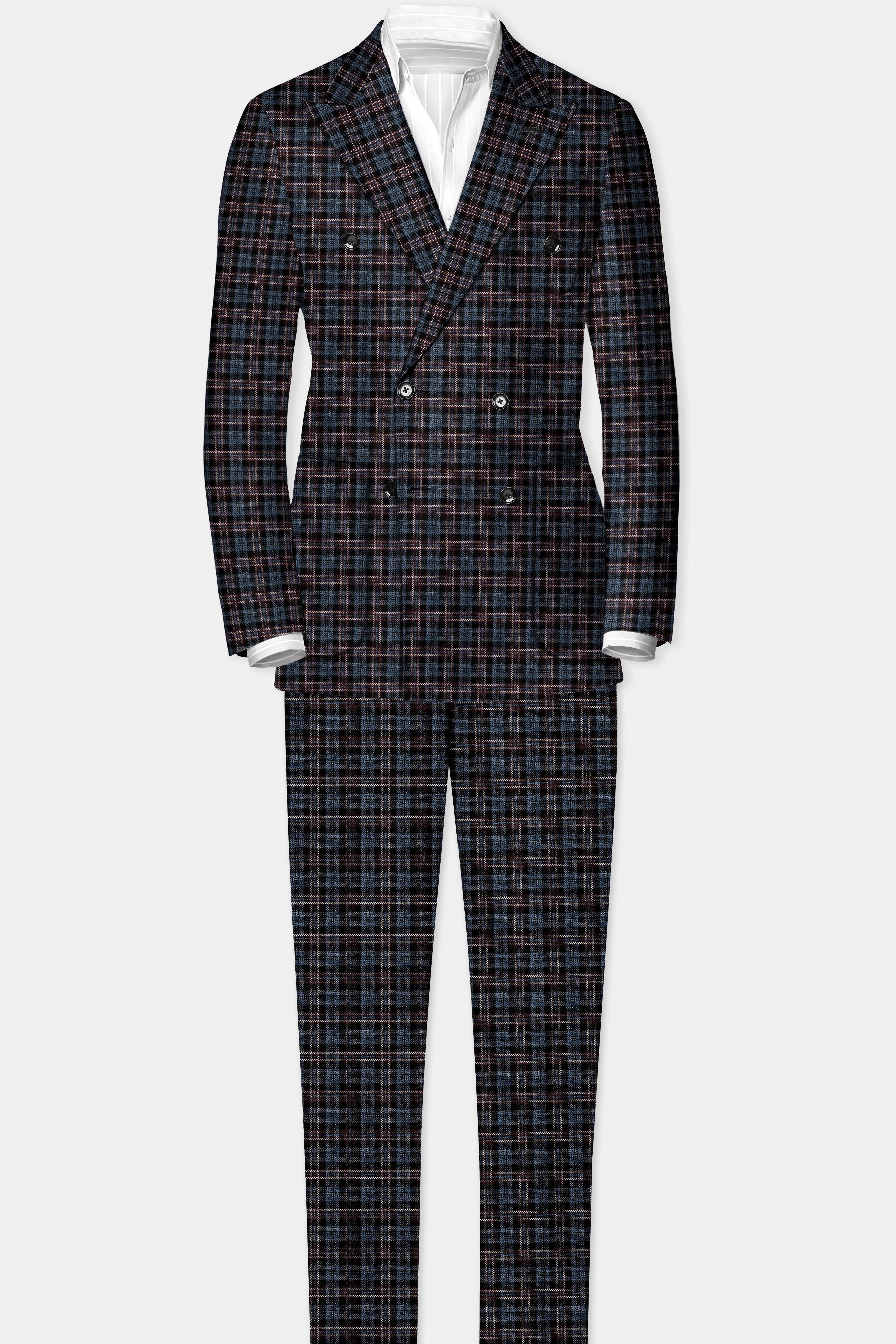 Asphalt Blue Plaid Wool Rich Double Breasted Sport Suit