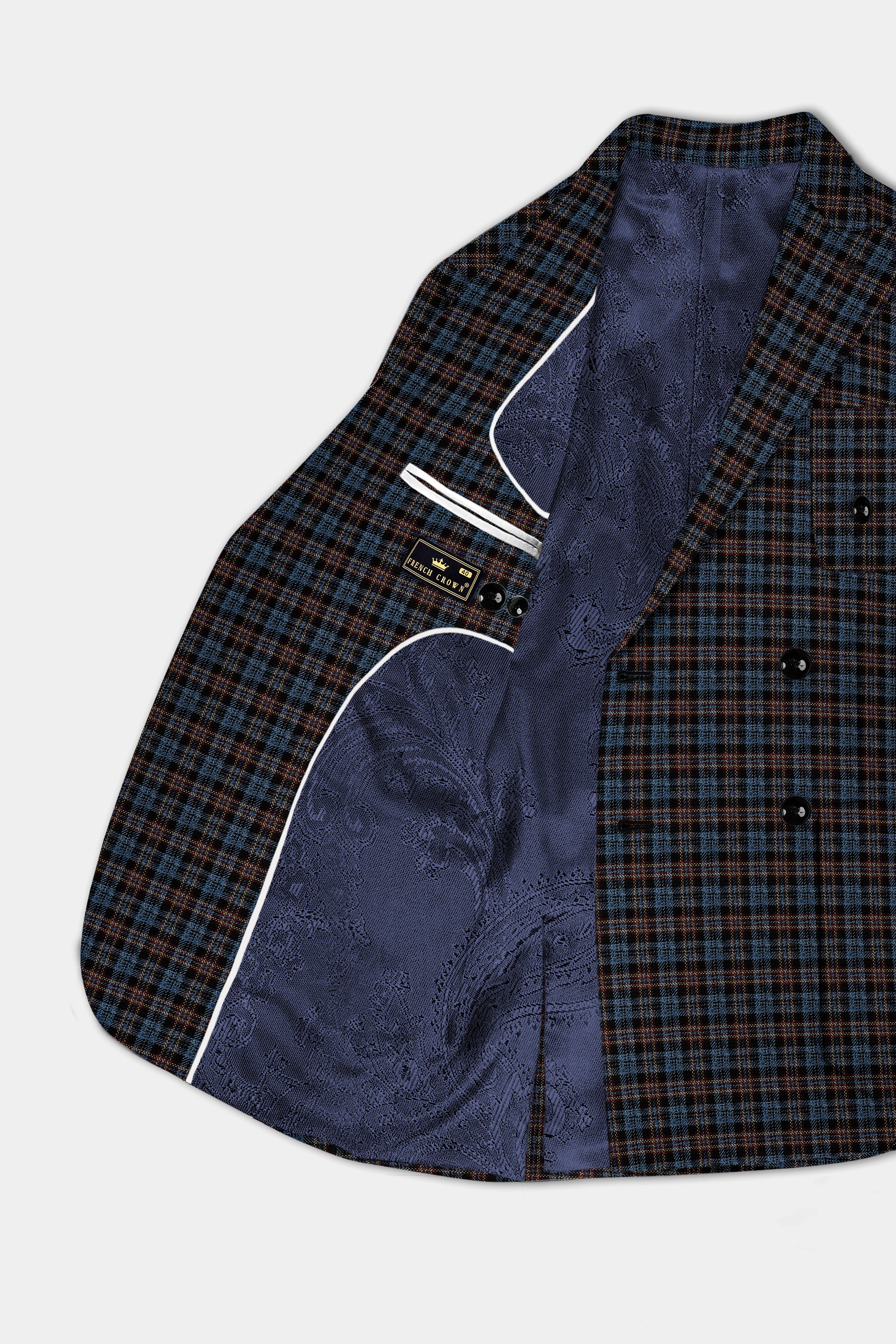 Asphalt Blue Plaid Wool Rich Double Breasted Sport Suit