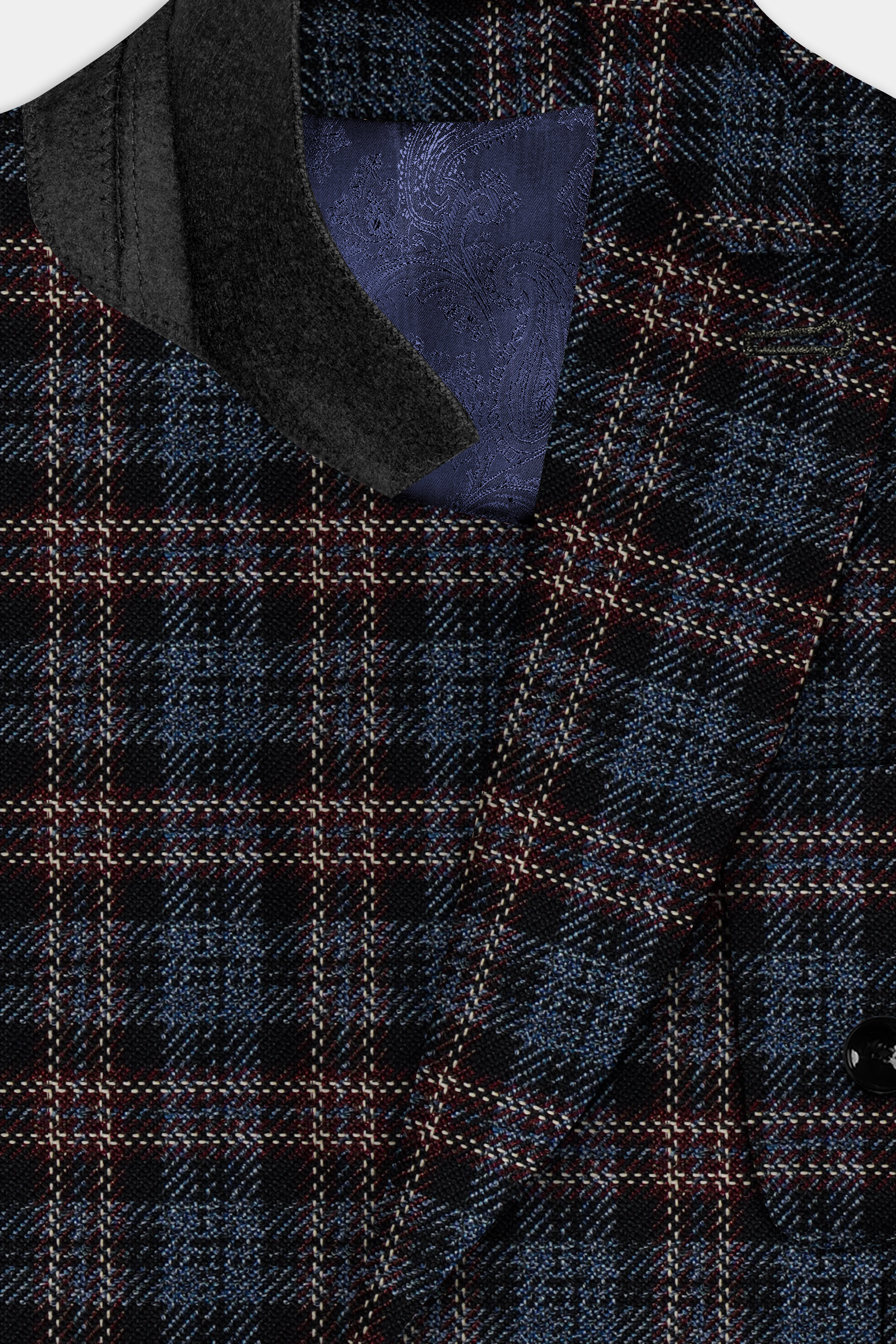 Asphalt Blue Plaid Wool Rich Double Breasted Sport Suit