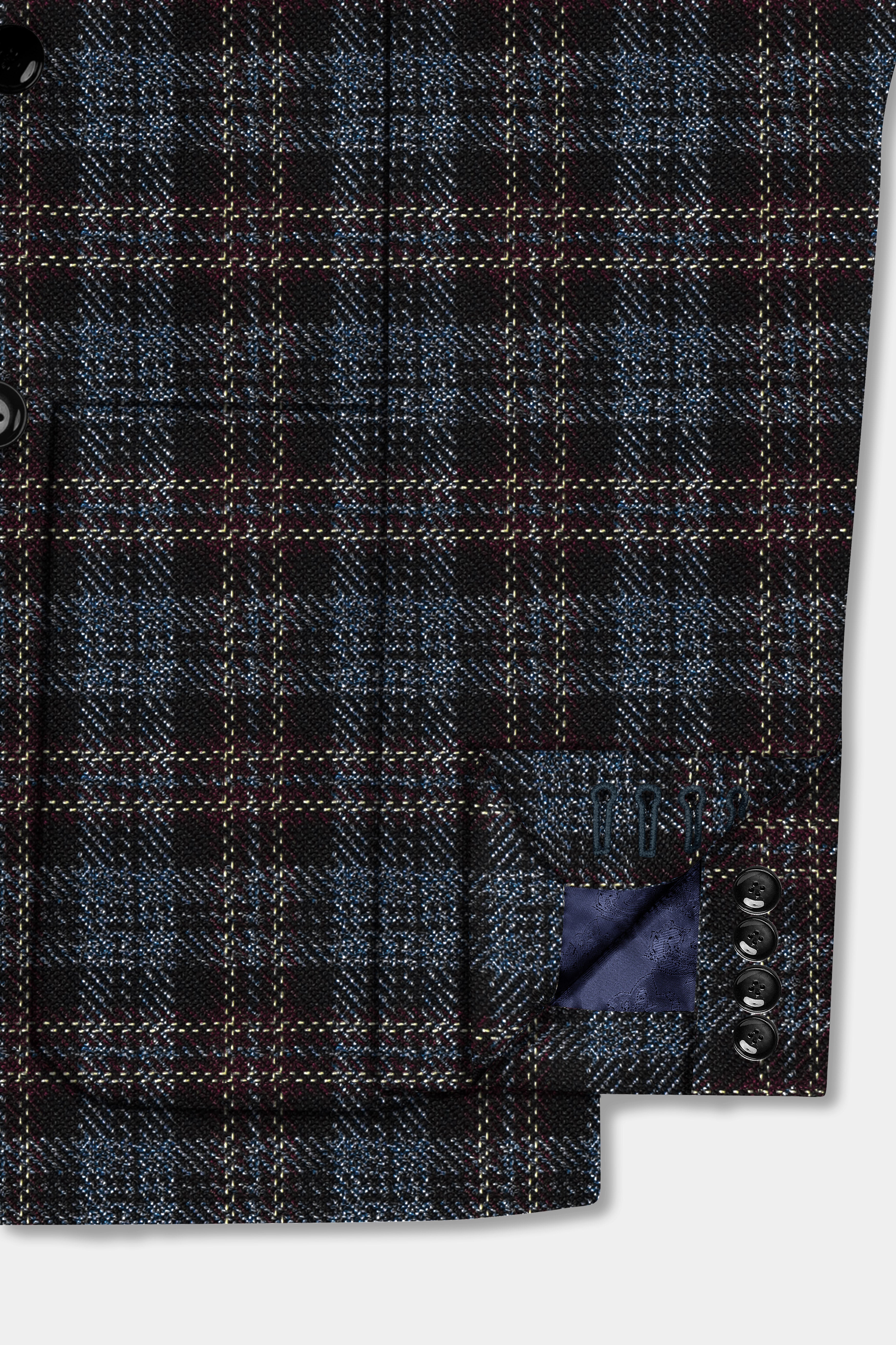 Asphalt Blue Plaid Wool Rich Double Breasted Sport Suit