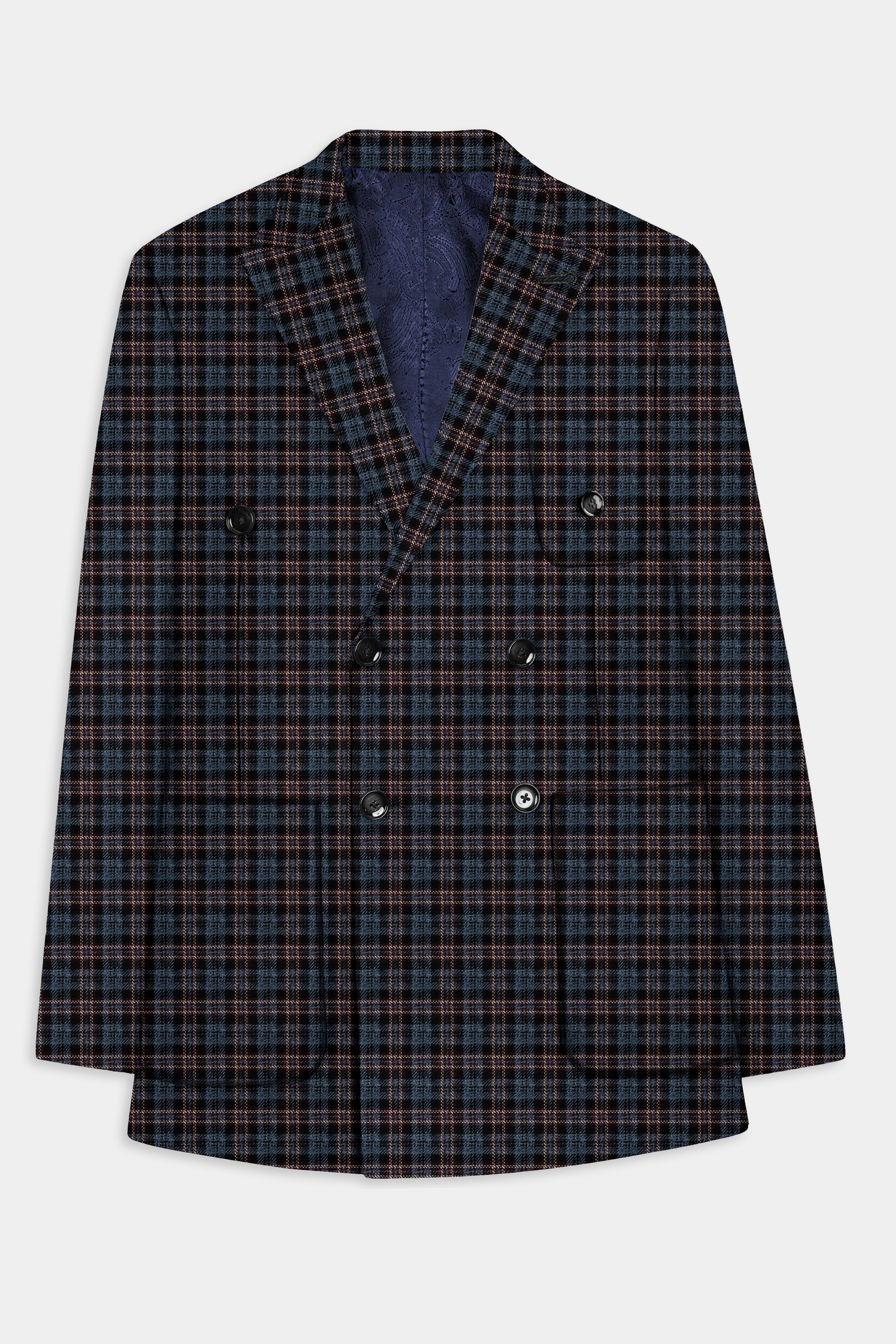 Asphalt Blue Plaid Wool Rich Double Breasted Sport Suit