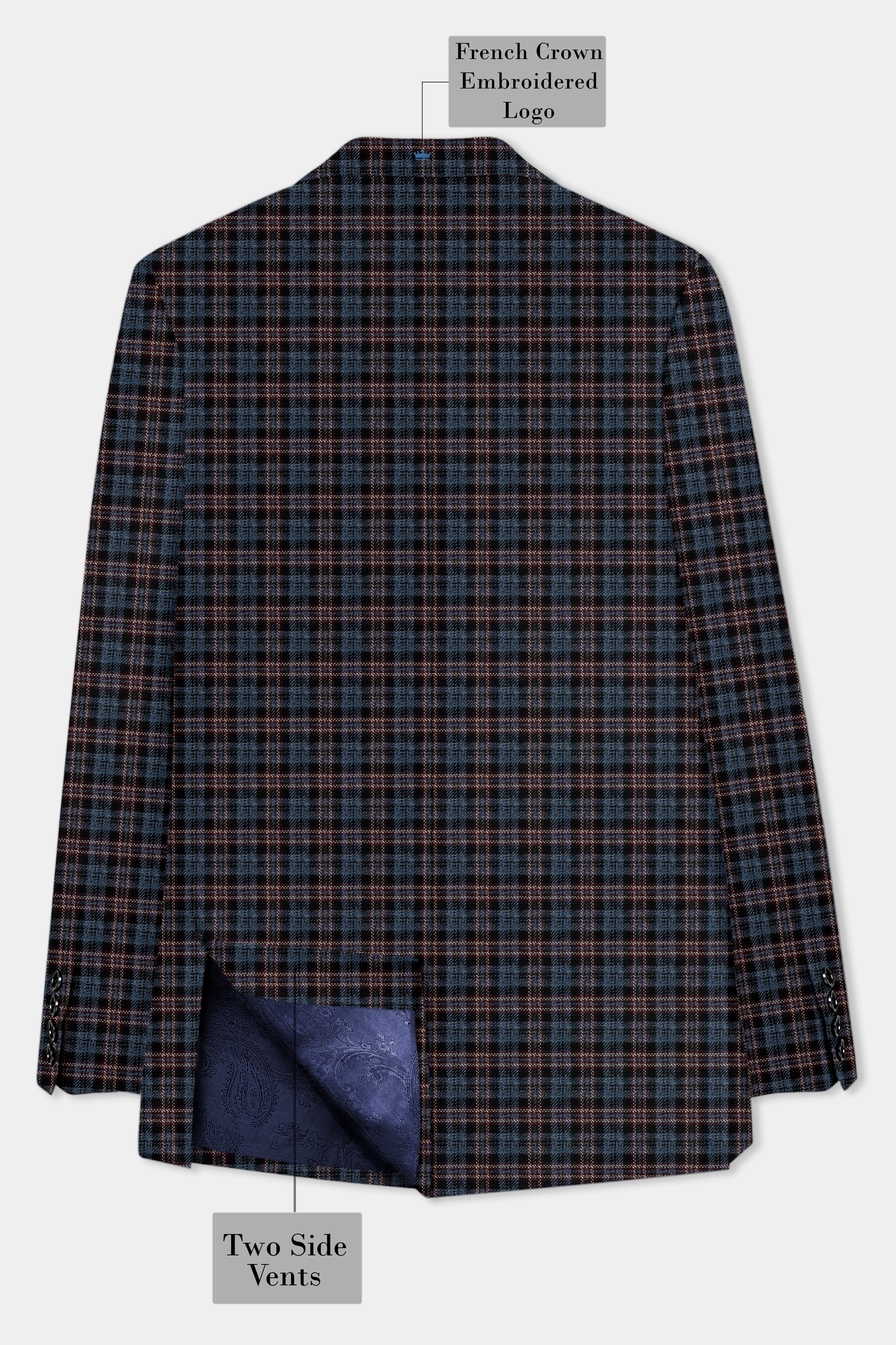 Asphalt Blue Plaid Wool Rich Double Breasted Sport Suit