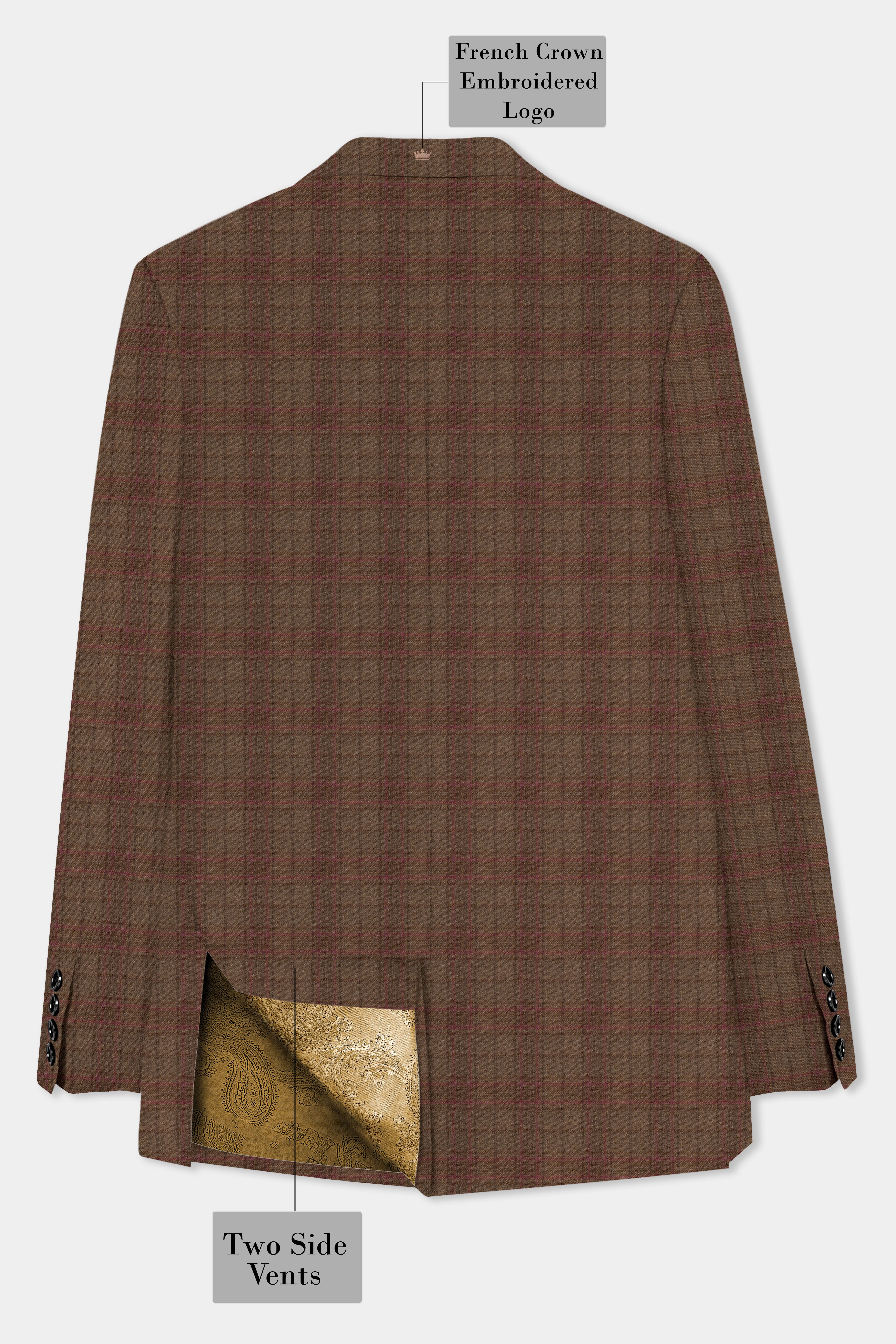 Cango Brown Plaid Wool Rich Single Breasted Suit