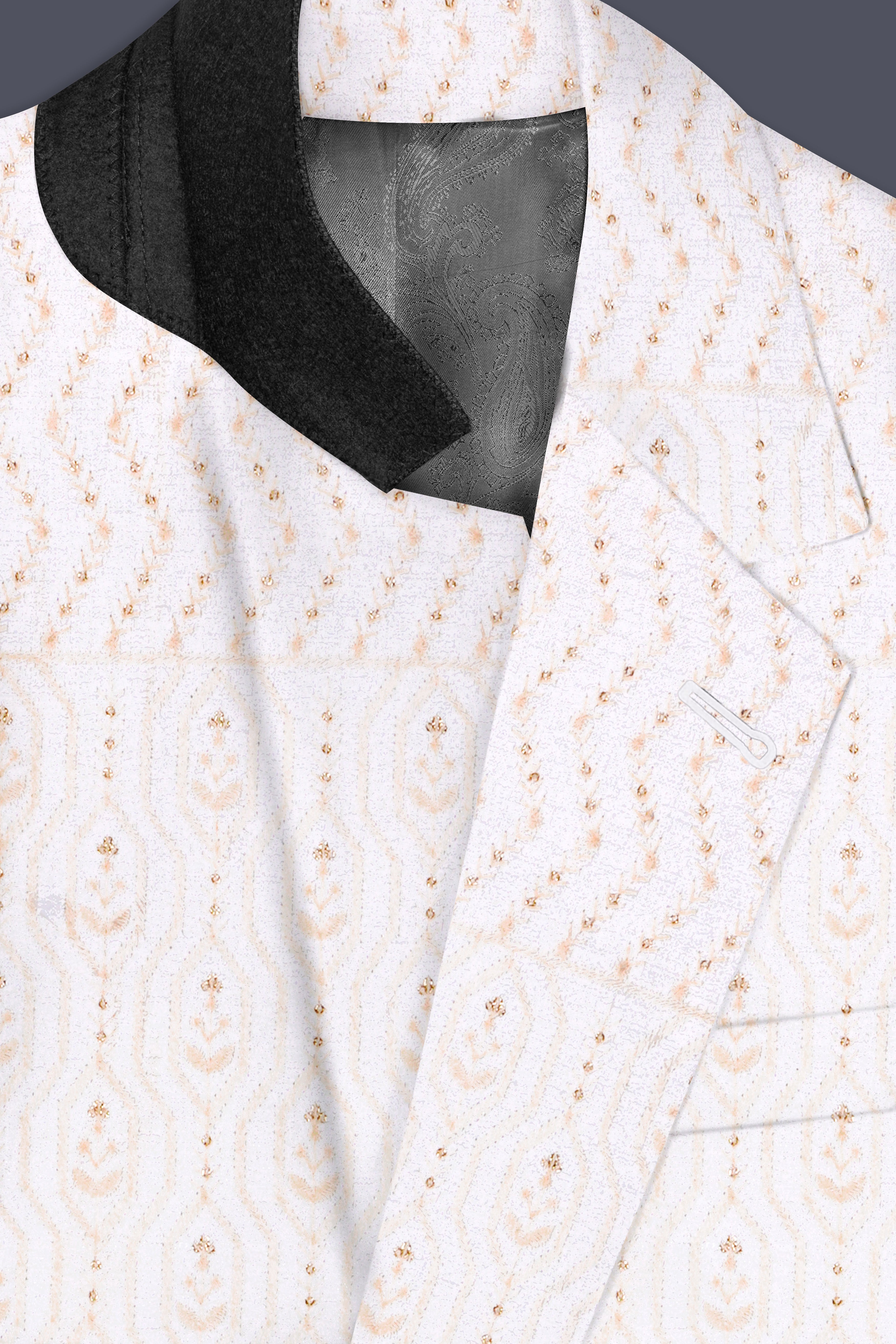 Bright White And Blush Peach Multicolor Sequin and thread leaf Embroidered Single Breasted Suit