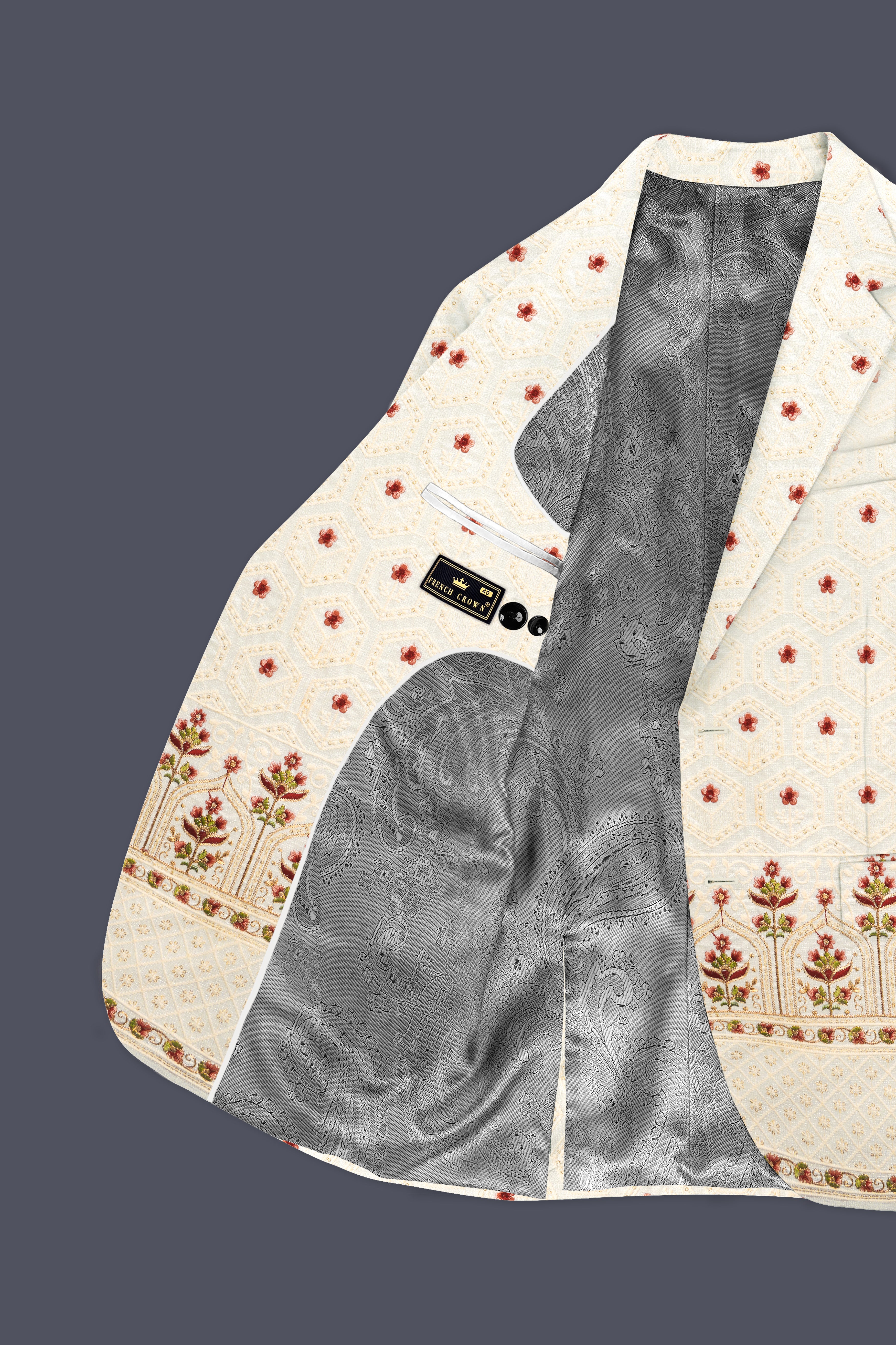 Off White And Saratoga Green Multicolor Sequin and thread Embroidered Single Breasted Suit