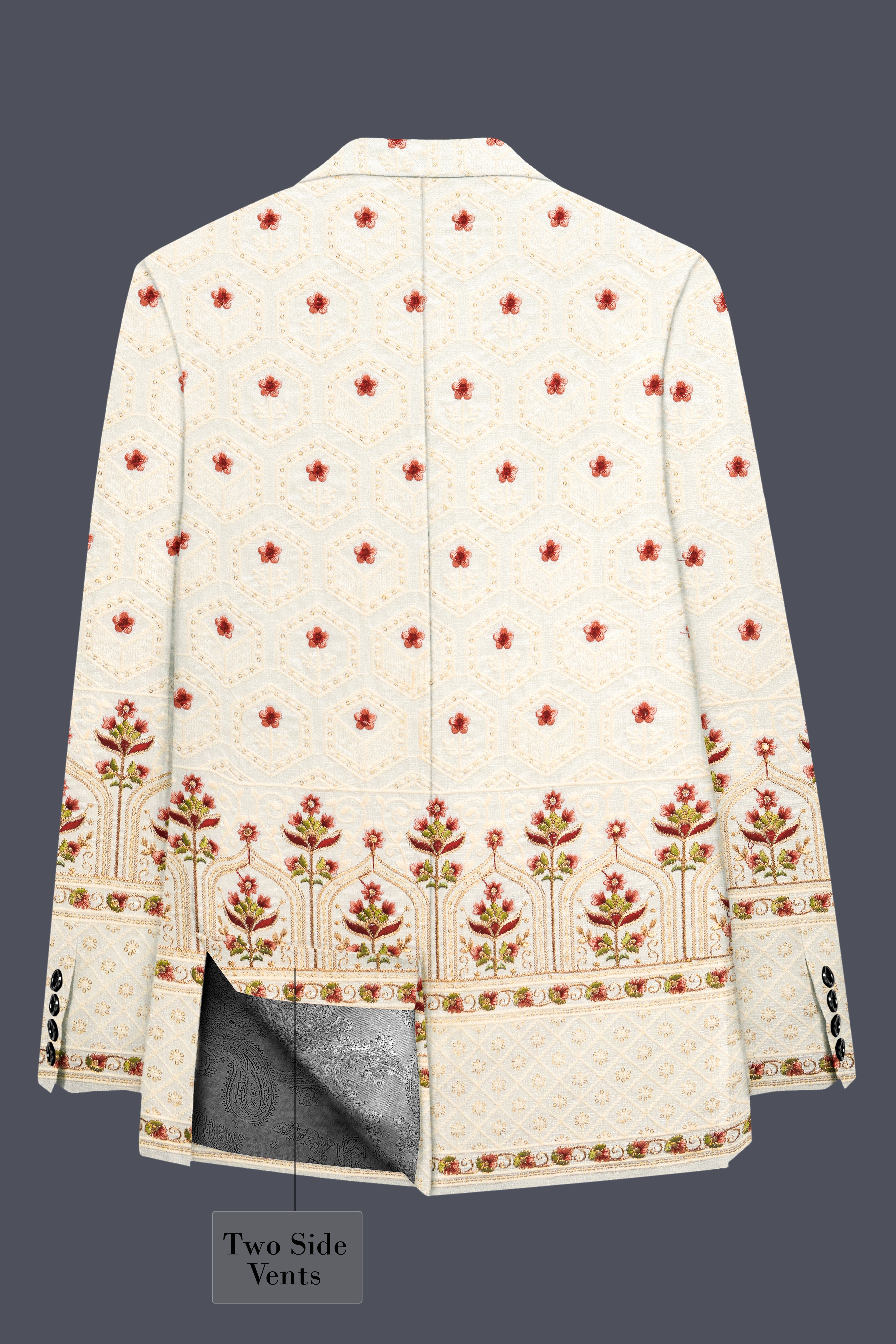 Off White And Saratoga Green Multicolor Sequin and thread Embroidered Single Breasted Suit