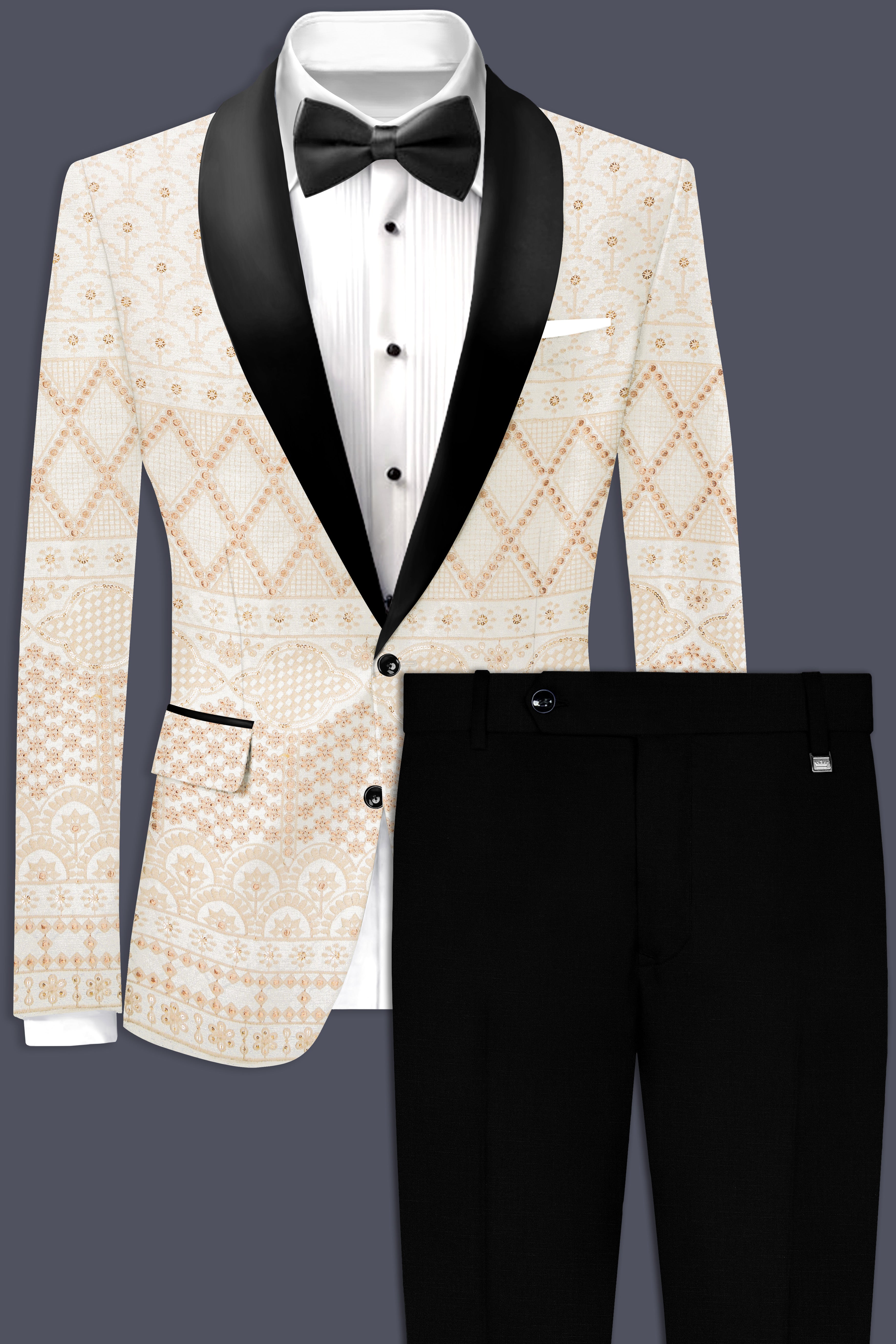 Parchment Cream thread Embroidered Tuxedo Suit