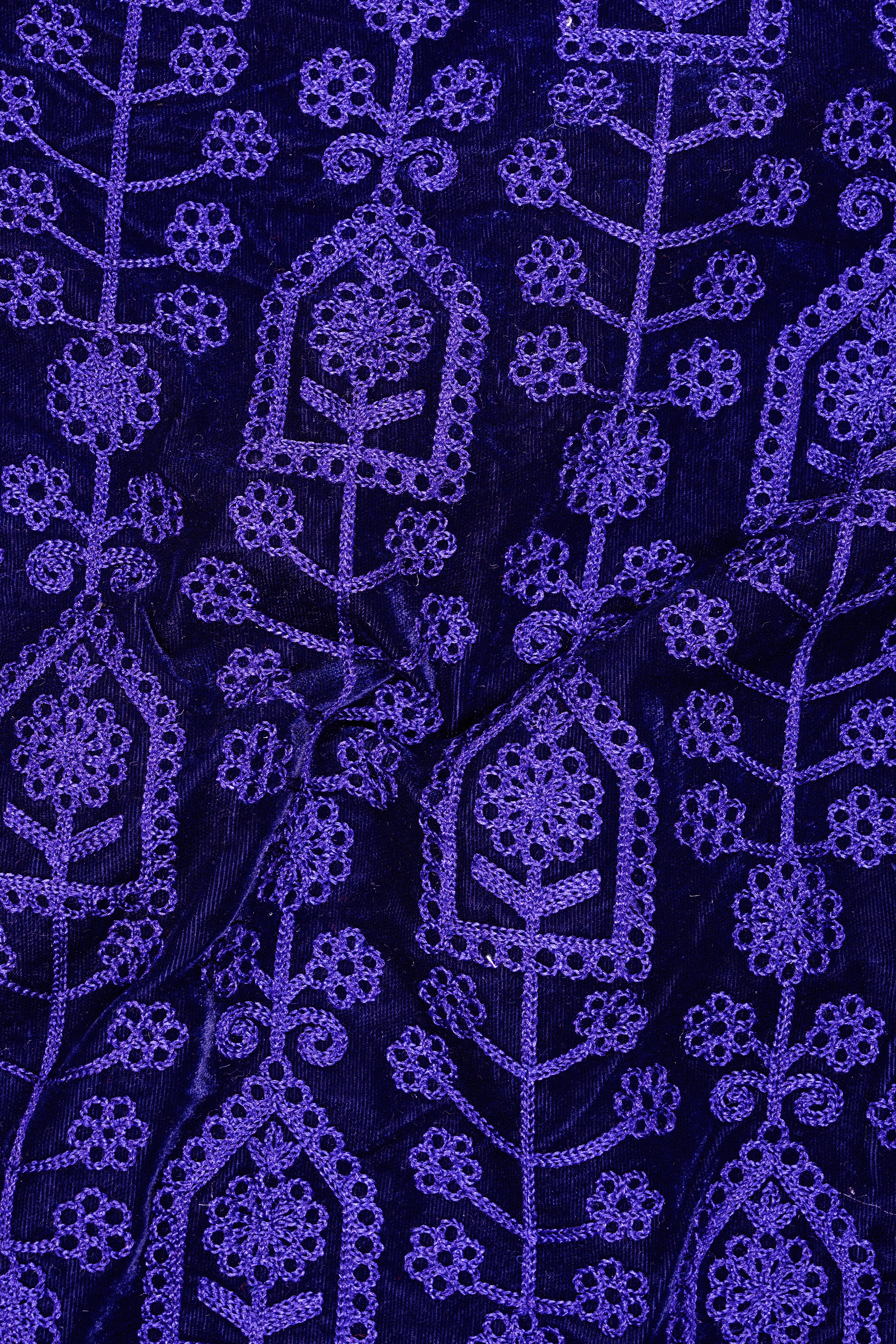 Gigas Blue Thread Work Embroidered Velvet Single Breasted Suit
