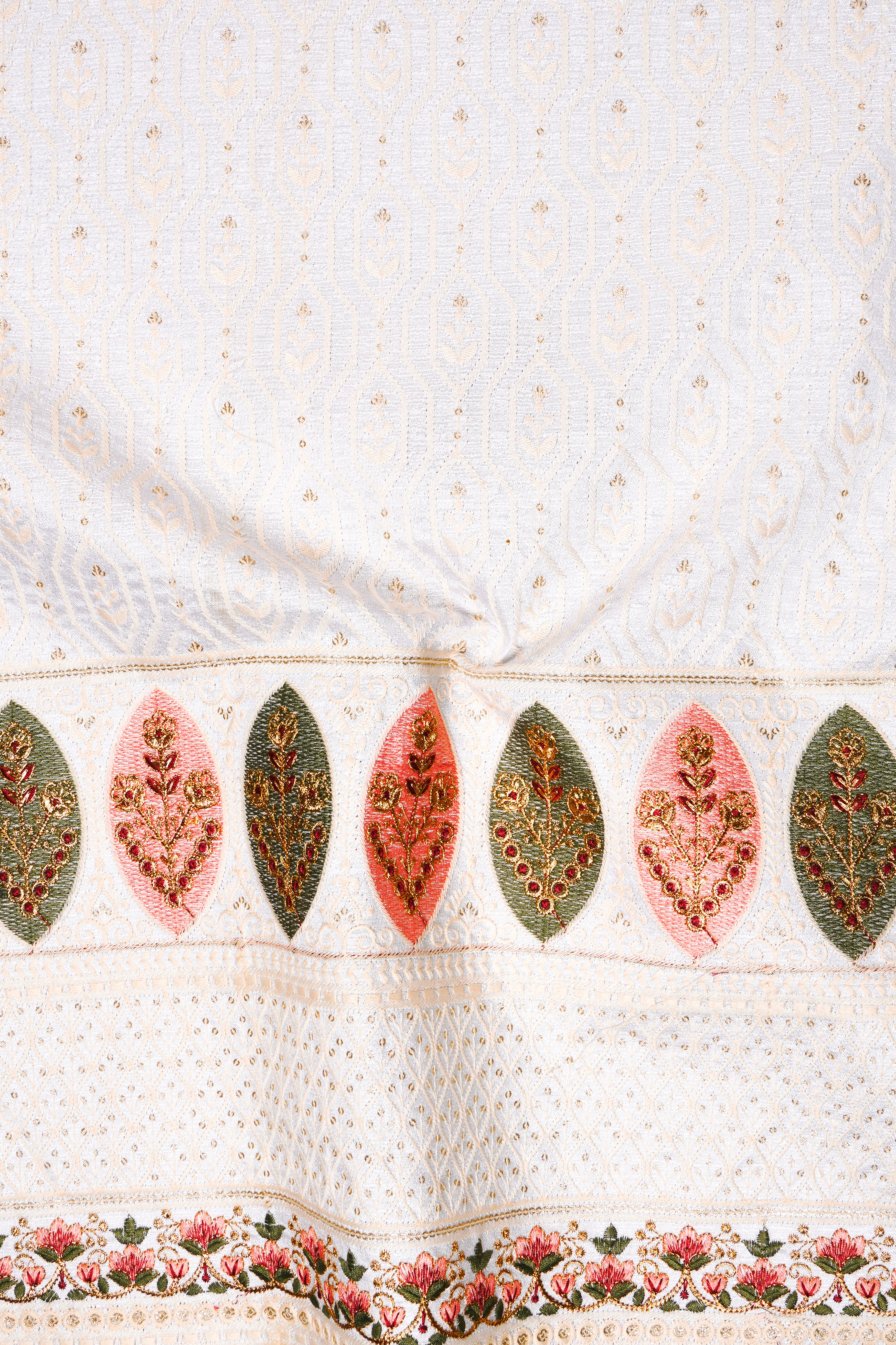 Bright White And Blush Peach Multicolor Sequin and thread leaf Embroidered Tuxedo Suit