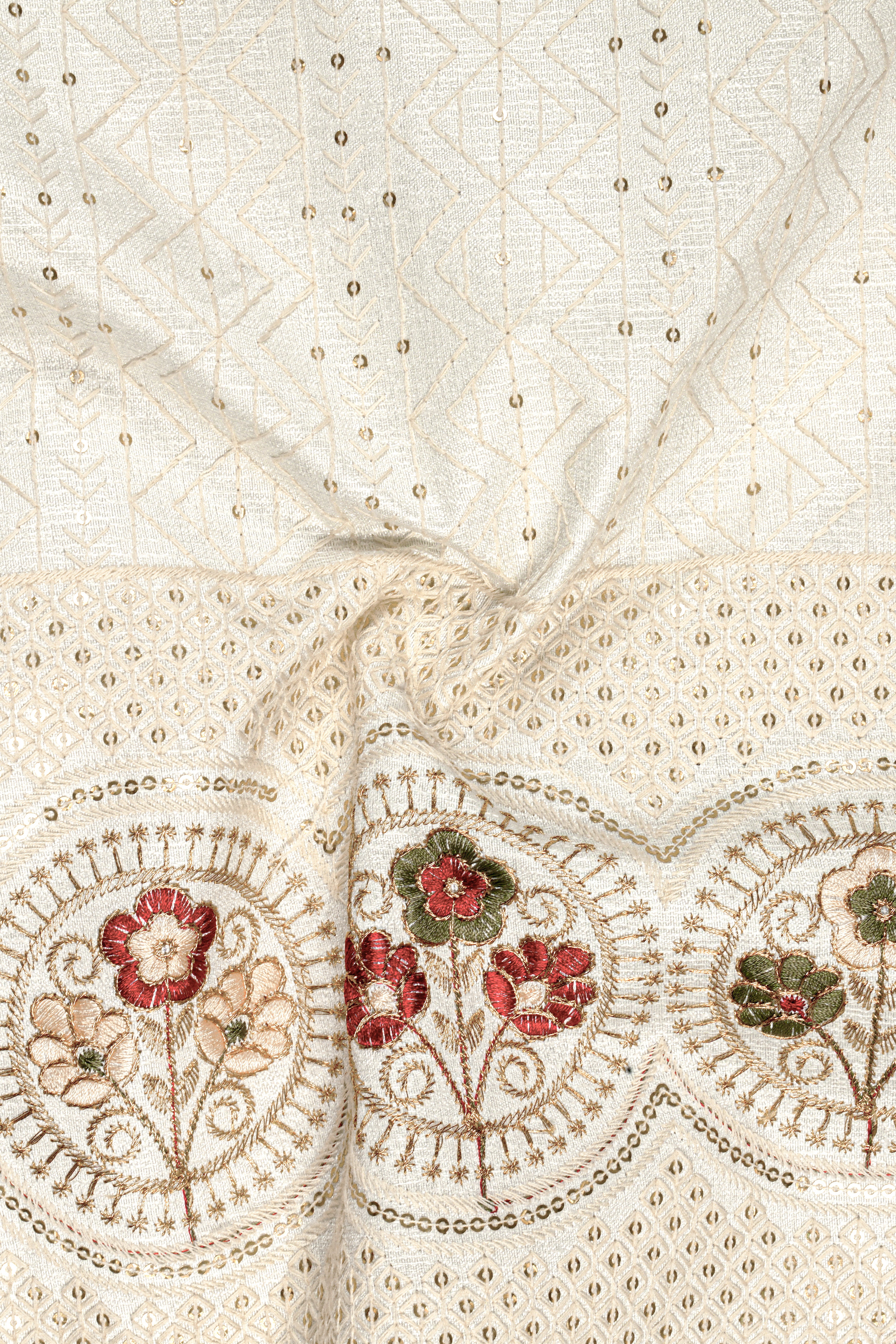 Off White And Blush Peach Multicolor Sequin and thread Embroidered Single Breasted Suit