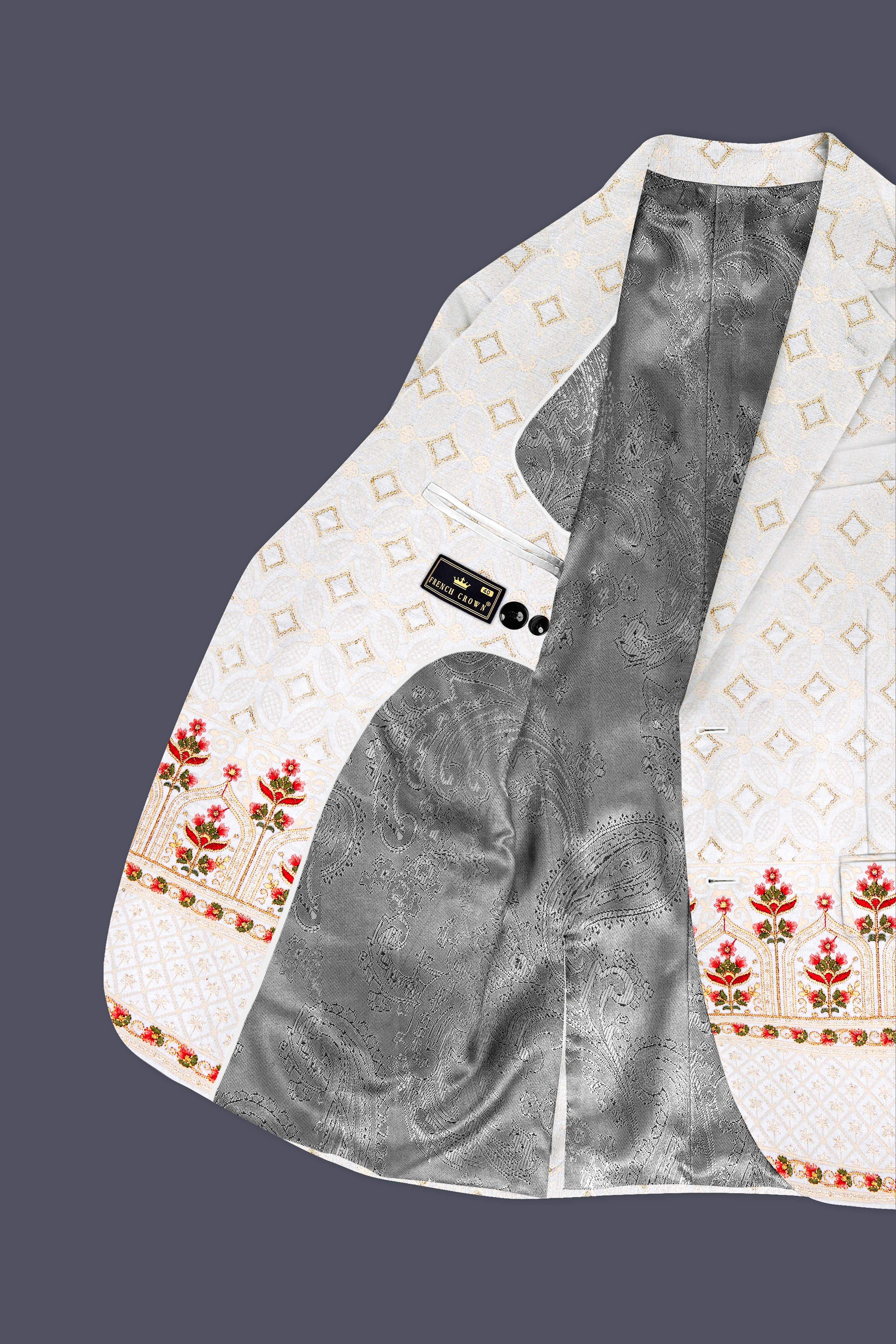 Bright White And Carnation Pink Multicolor Sequin and thread Embroidered Single Breasted Suit