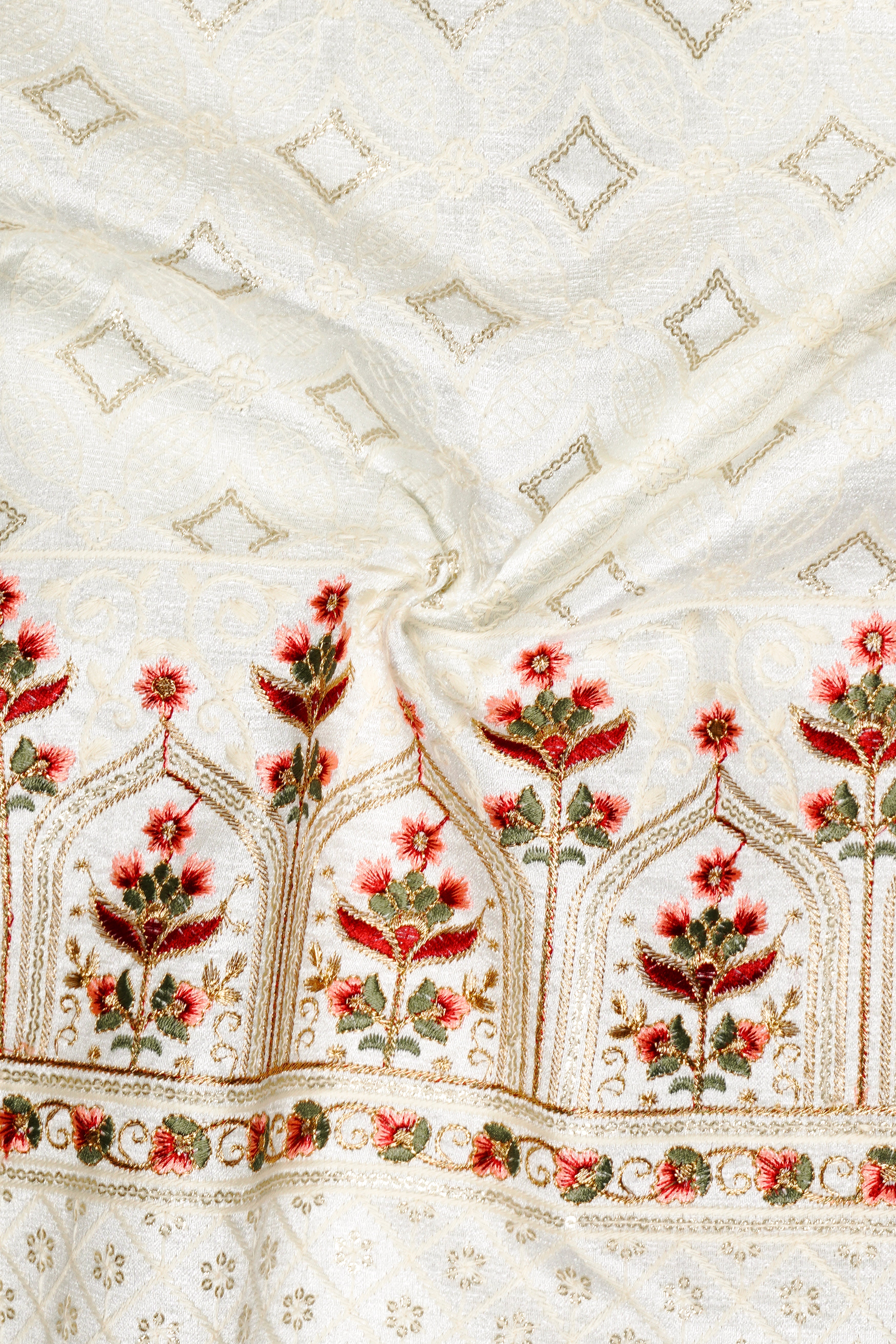 Off White And Sunset Pink Flower Multicolor Sequin and thread Embroidered Tuxedo Suit