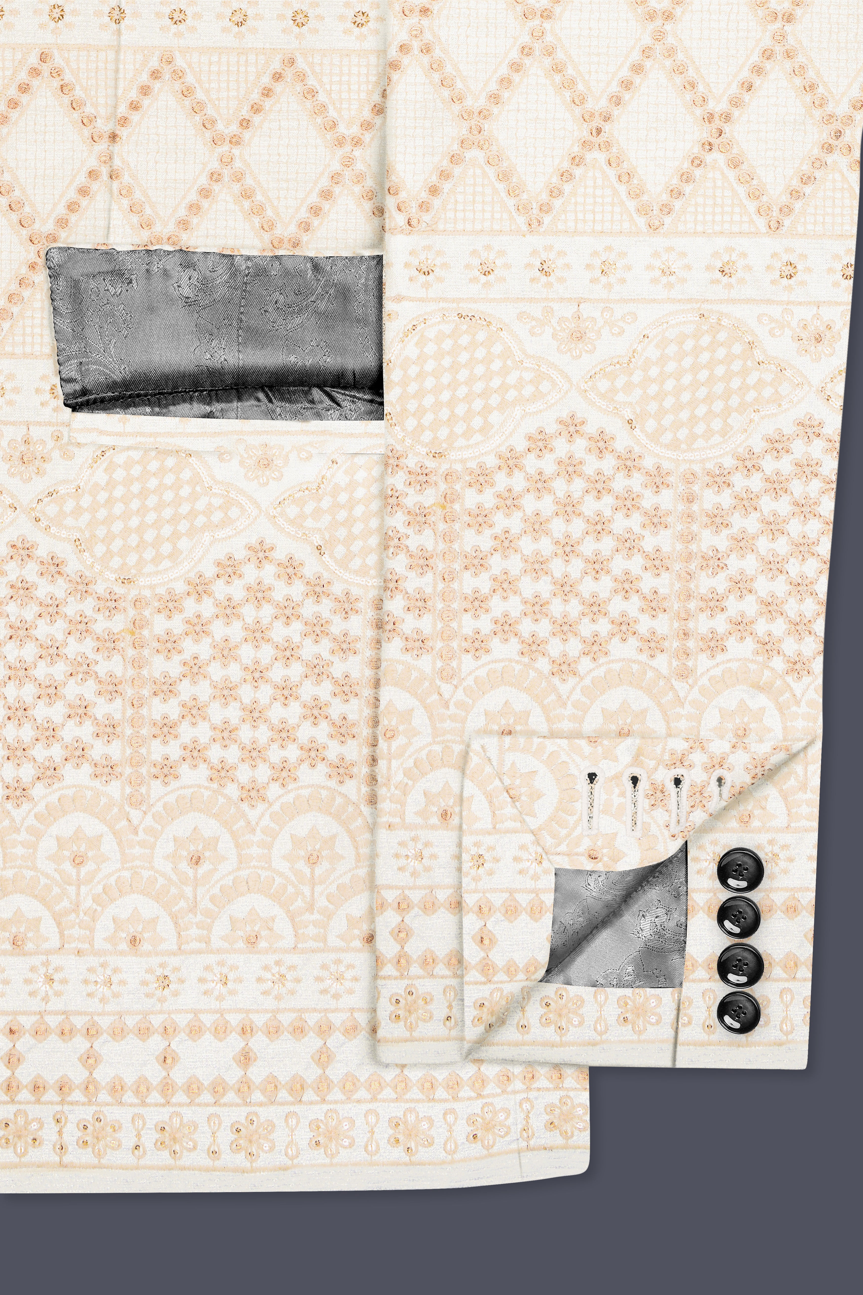 Parchment Cream thread Embroidered Single Breasted Suit