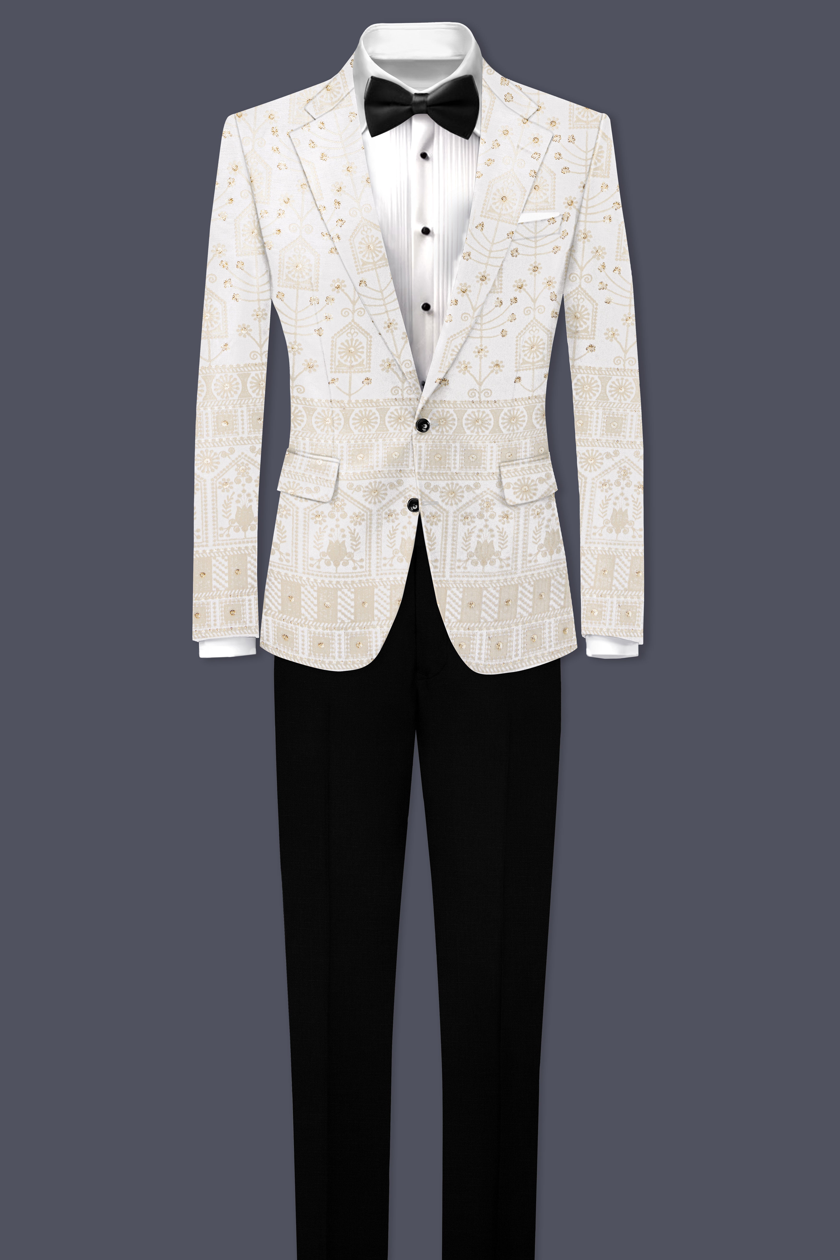 Tequila Cream And Bright White thread Embroidered Single Breasted Suit