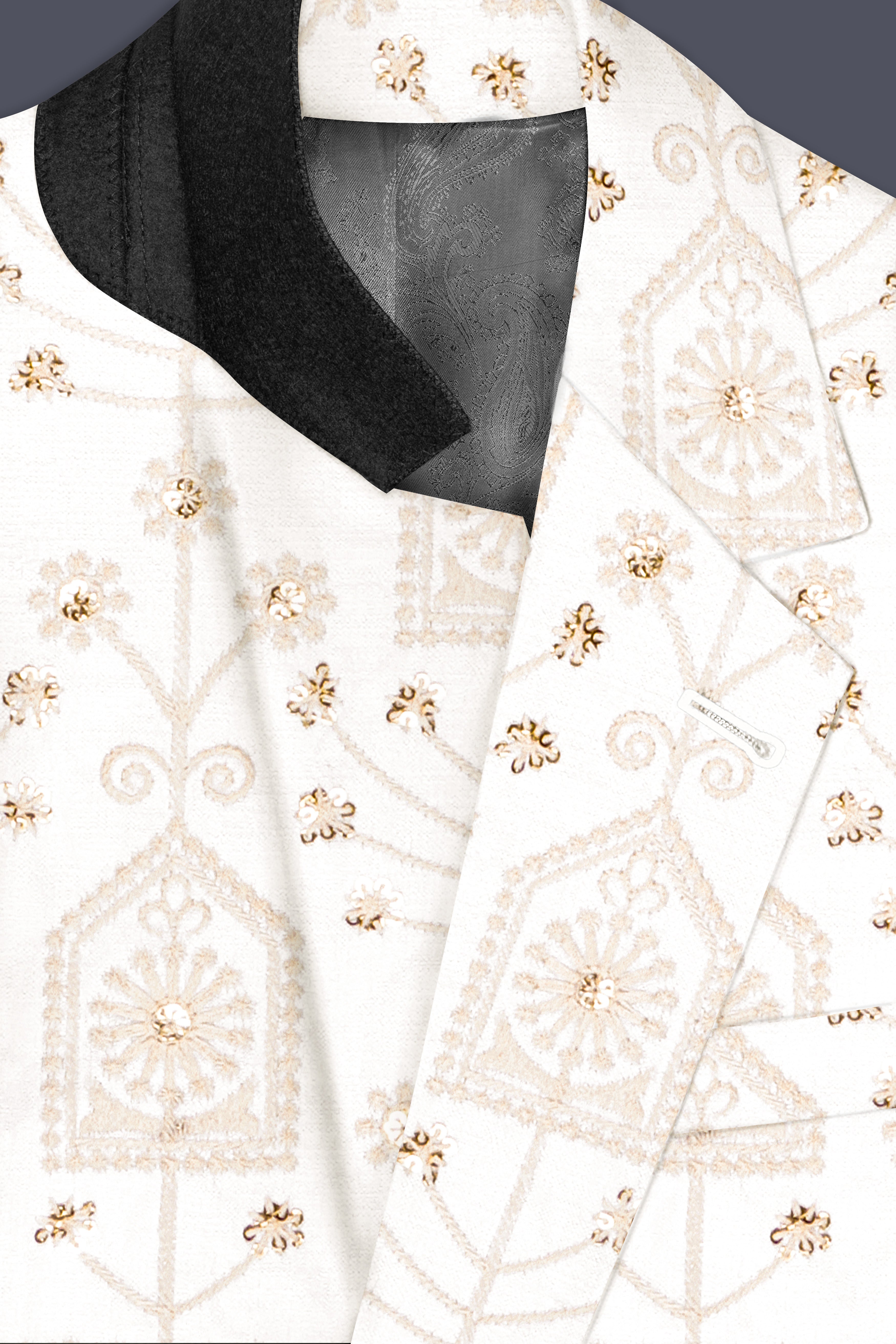 Tequila Cream And Bright White thread Embroidered Single Breasted Suit