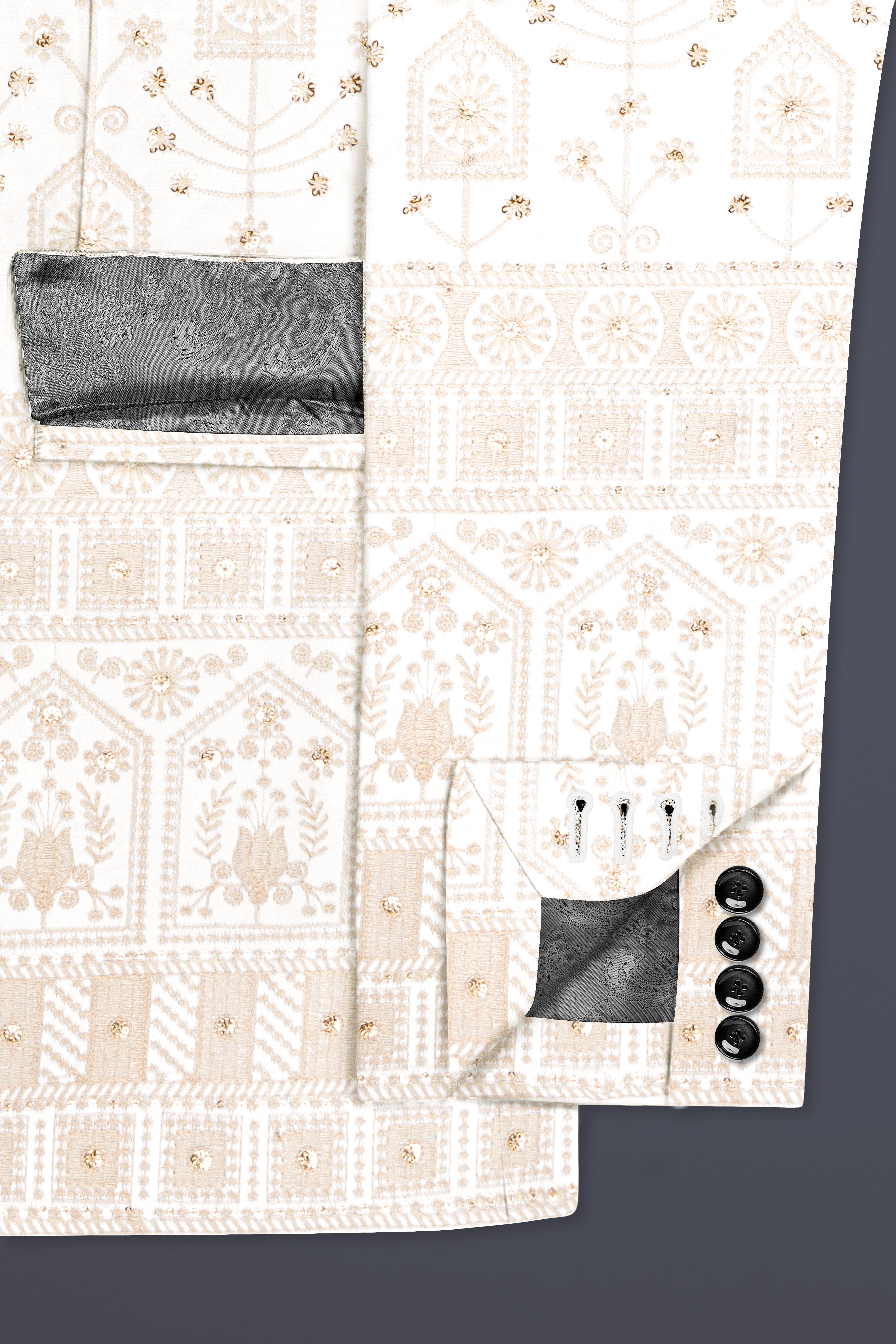 Tequila Cream And Bright White thread Embroidered Single Breasted Suit