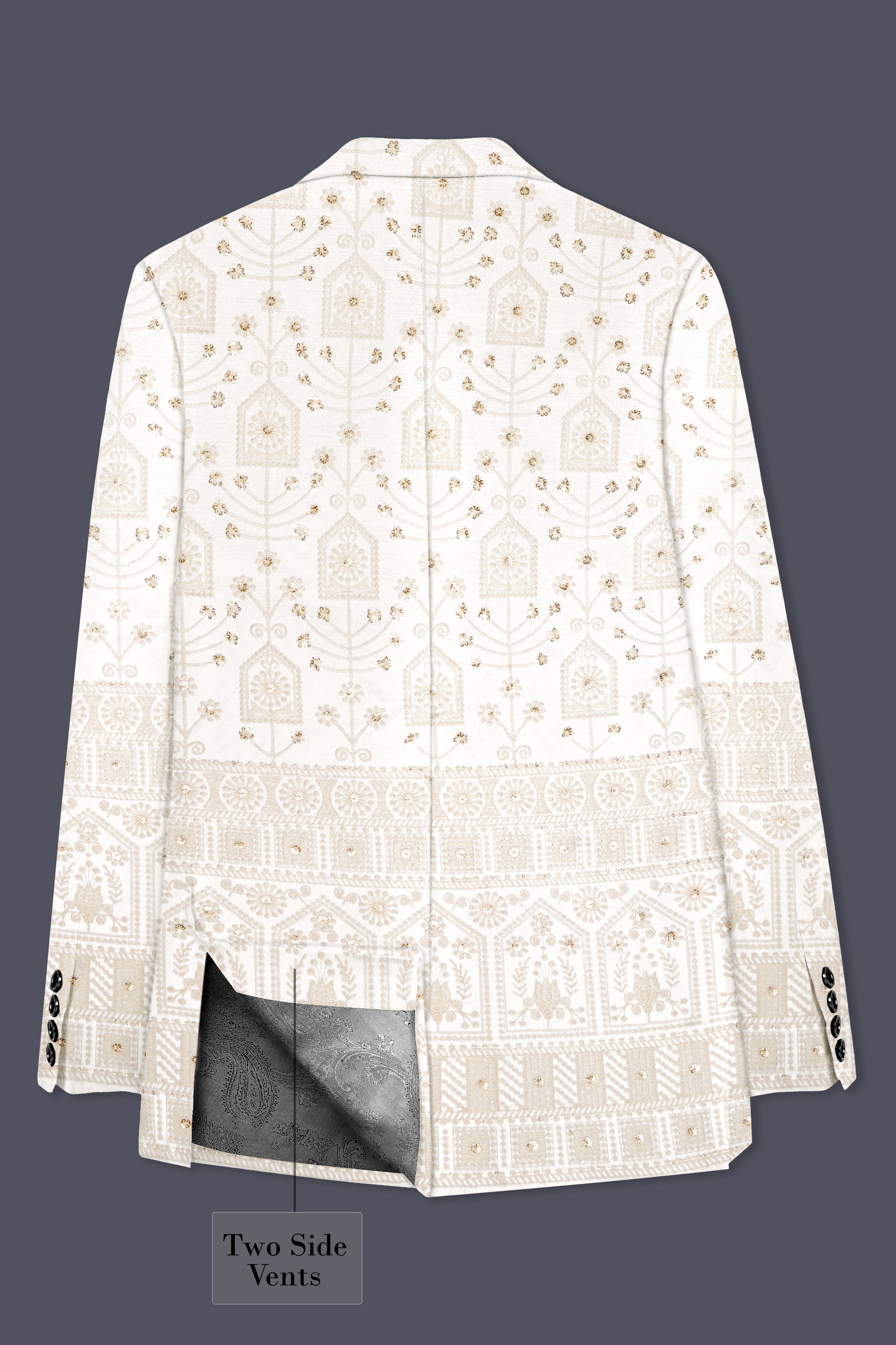 Tequila Cream And Bright White thread Embroidered Single Breasted Suit