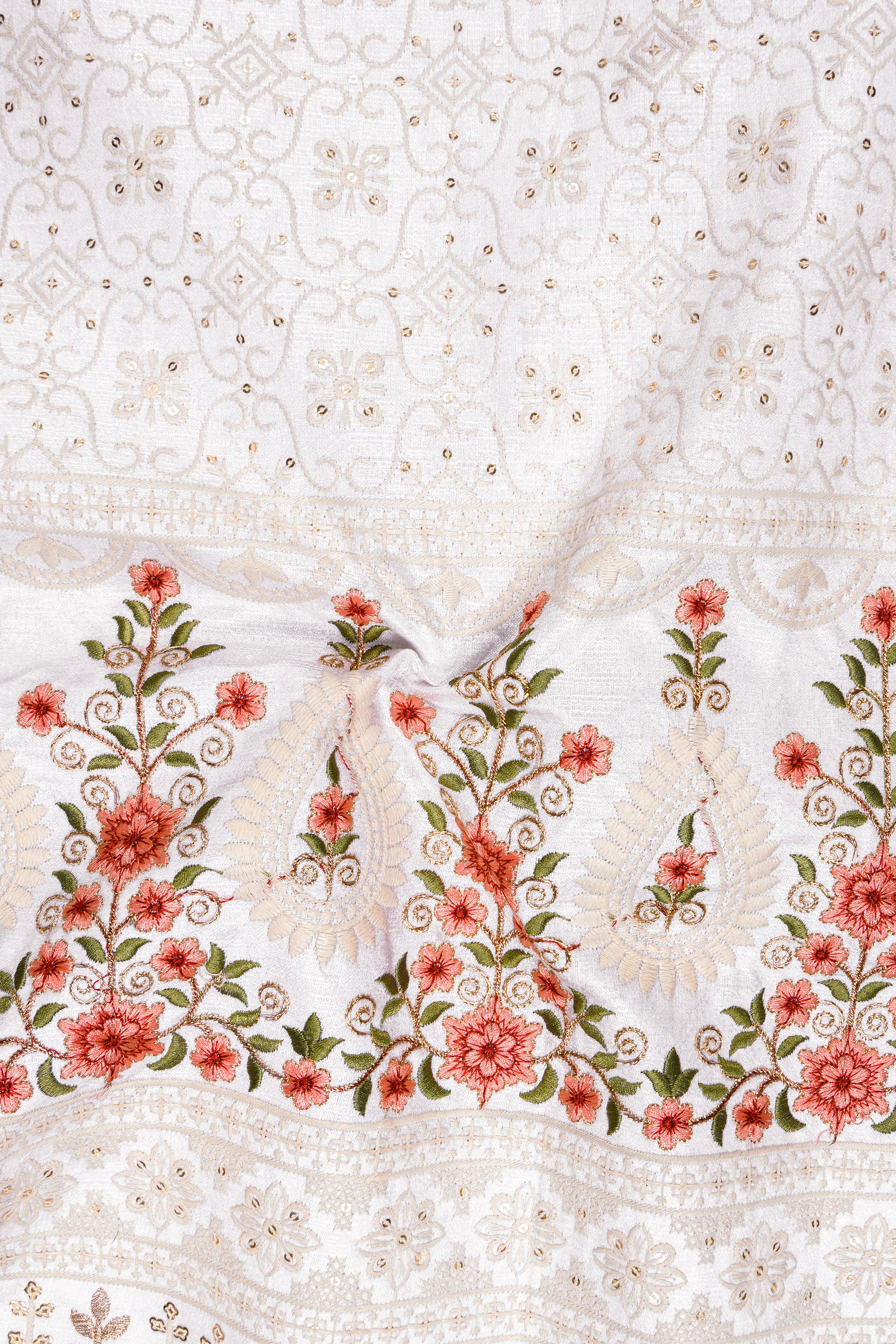 Romance White And Salmon Pink Sequin and thread Embroidered Tuxedo Suit