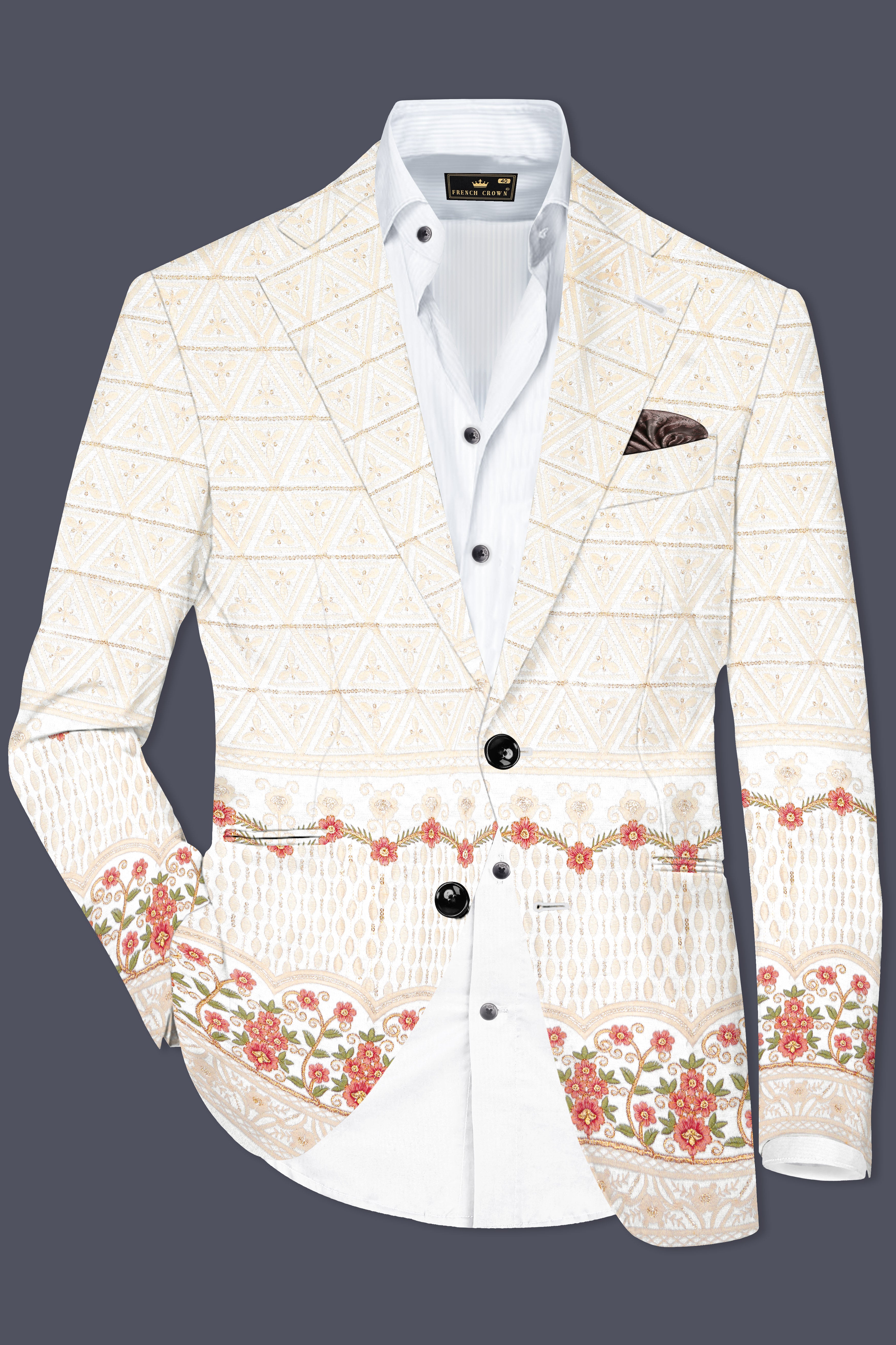 Fantasy Off White And Blush Pink Sequin and thread Embroidered Single Breasted Suit