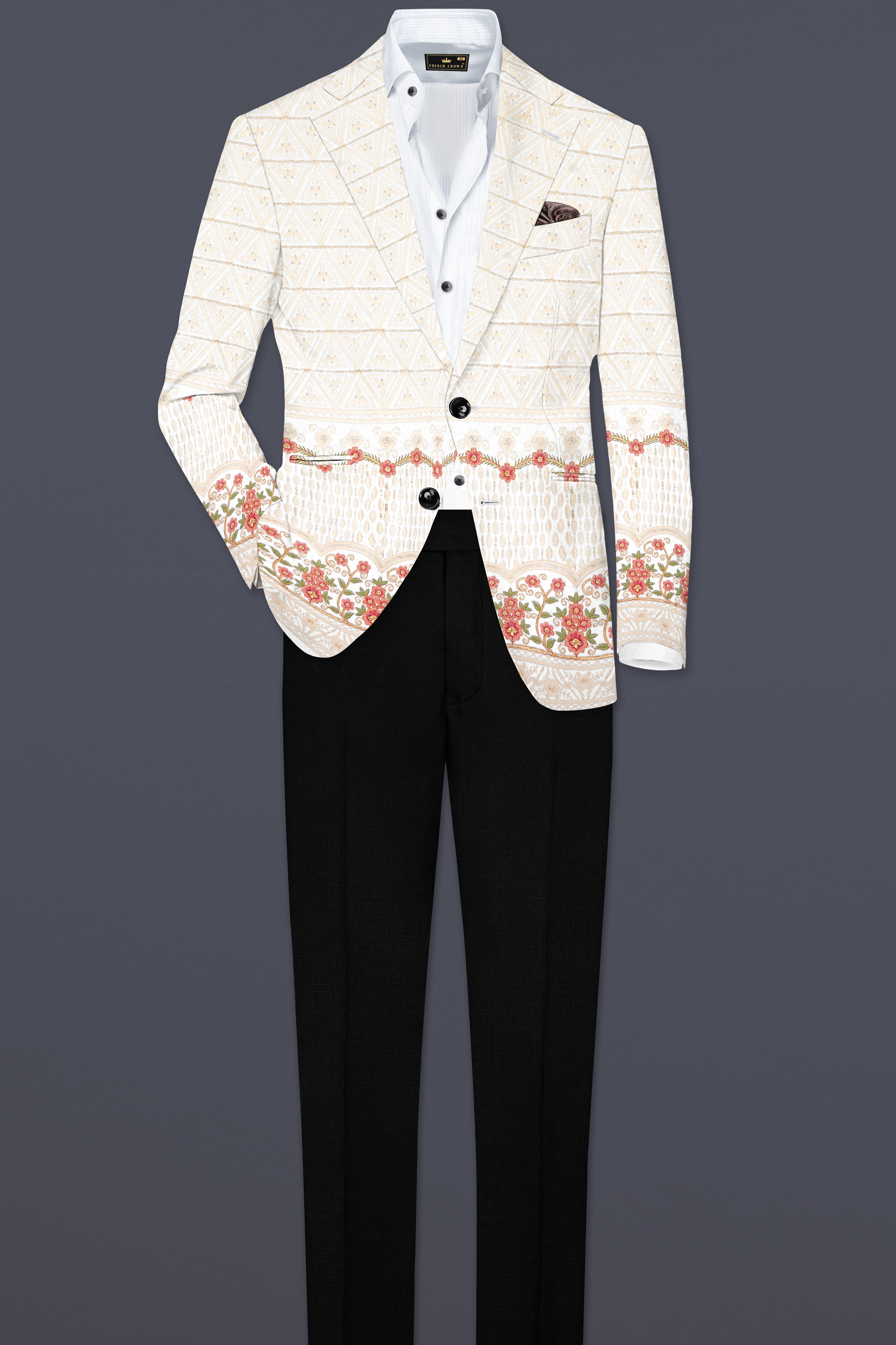 Fantasy Off White And Blush Pink Sequin and thread Embroidered Single Breasted Suit