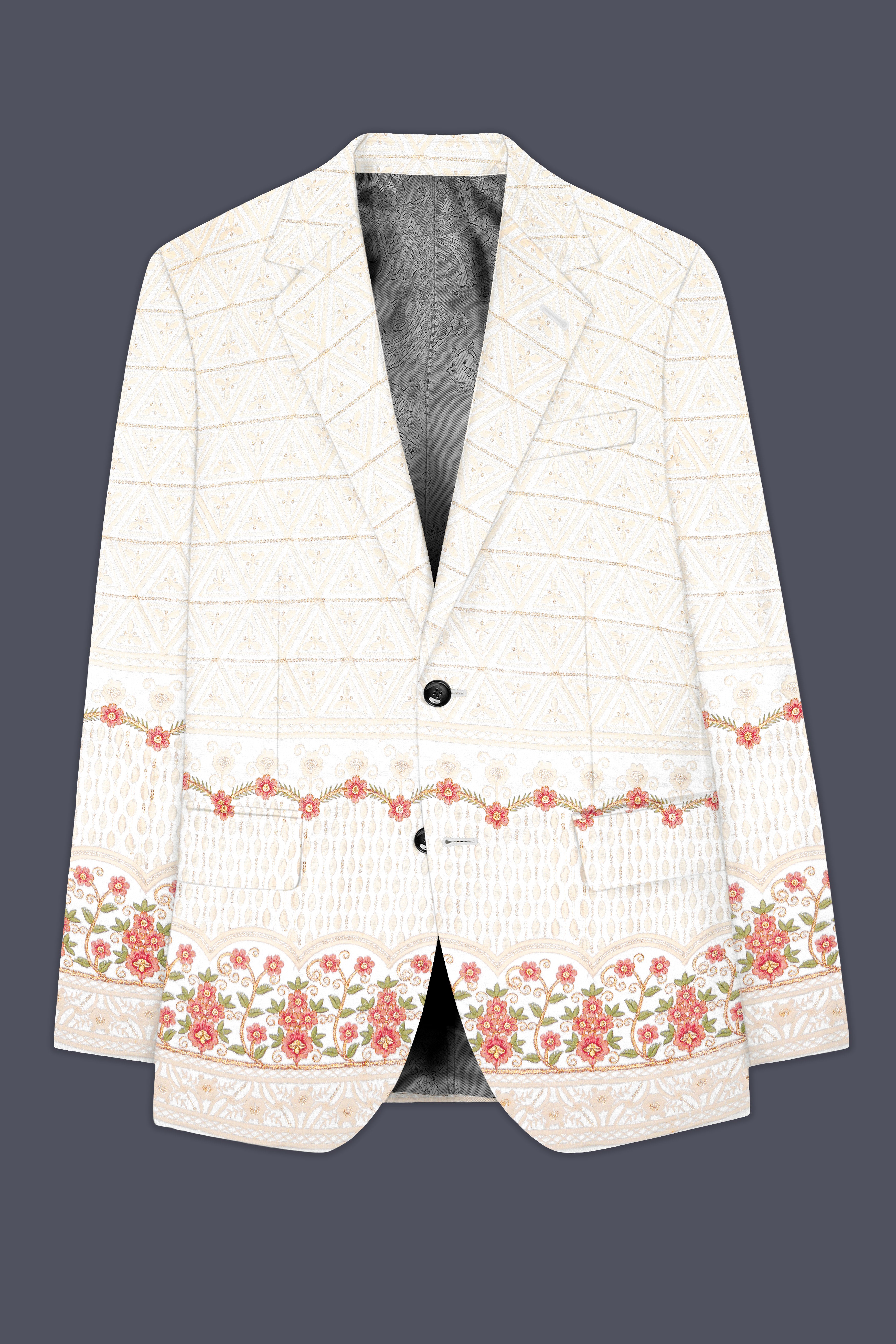 Fantasy Off White And Blush Pink Sequin and thread Embroidered Single Breasted Suit