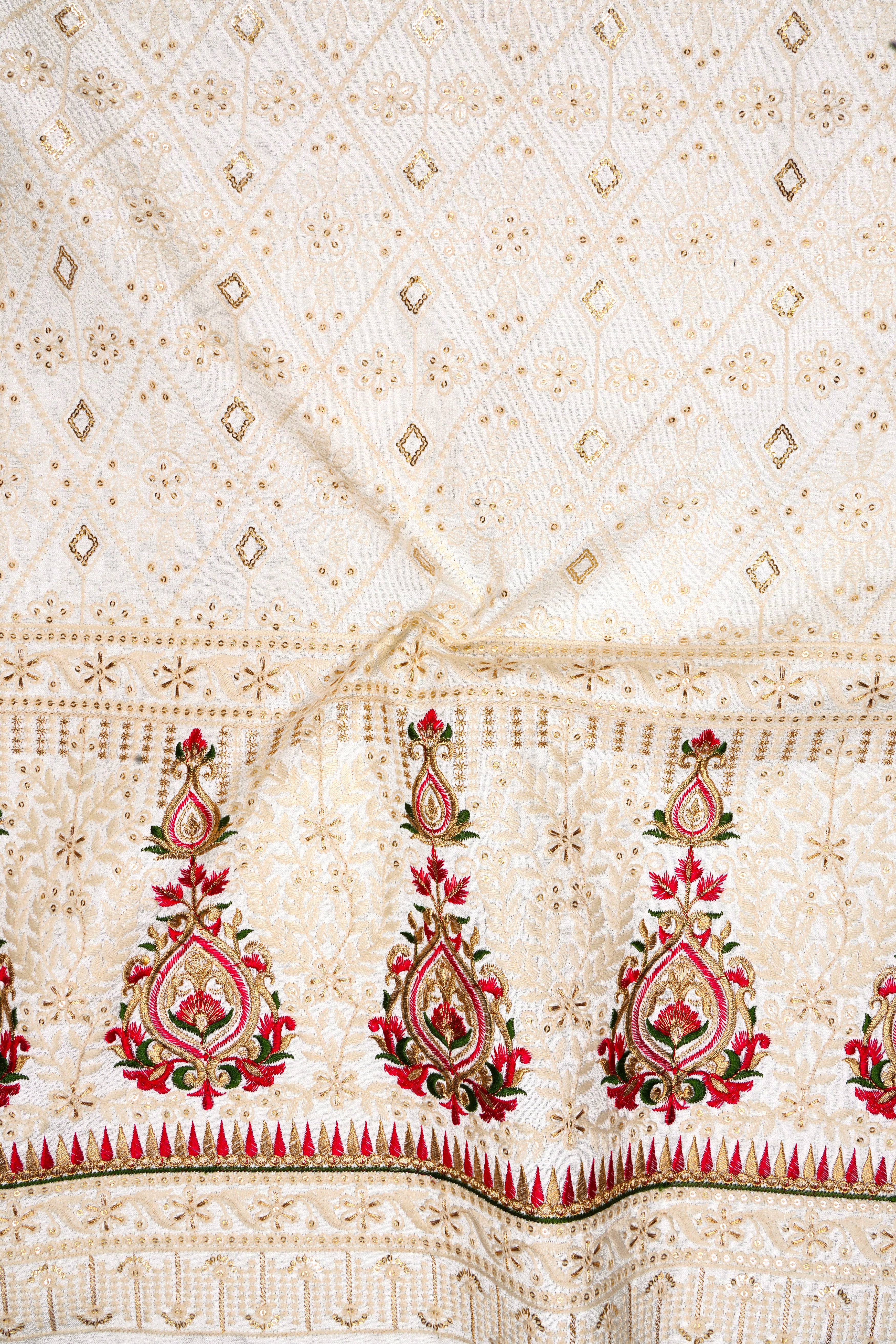 Marino Cream And Crimson Red Sequin and thread Embroidered Tuxedo Suit