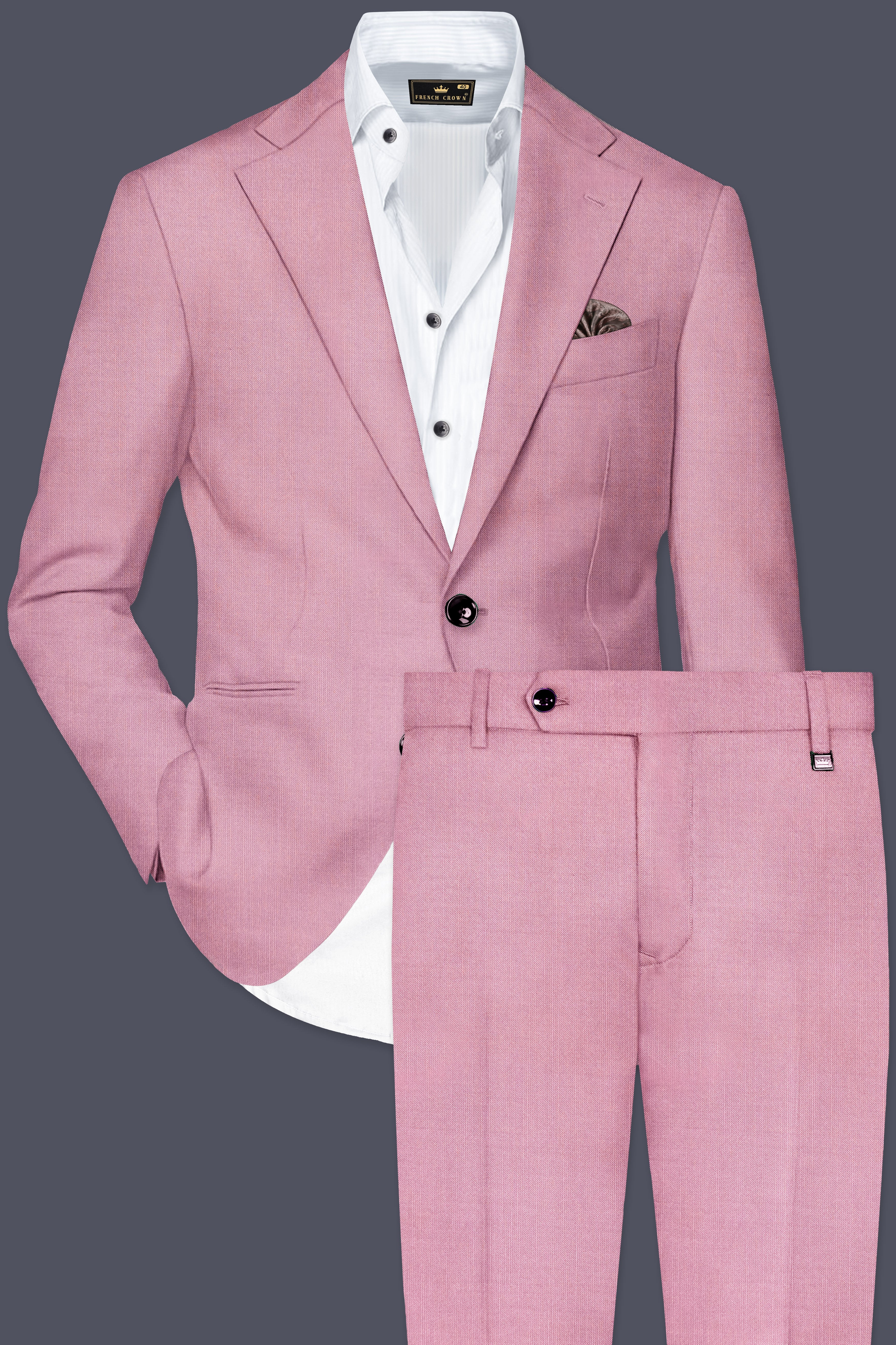 Viola Pink Solid Wool Rich Single Breasted Stretchable traveler Suit