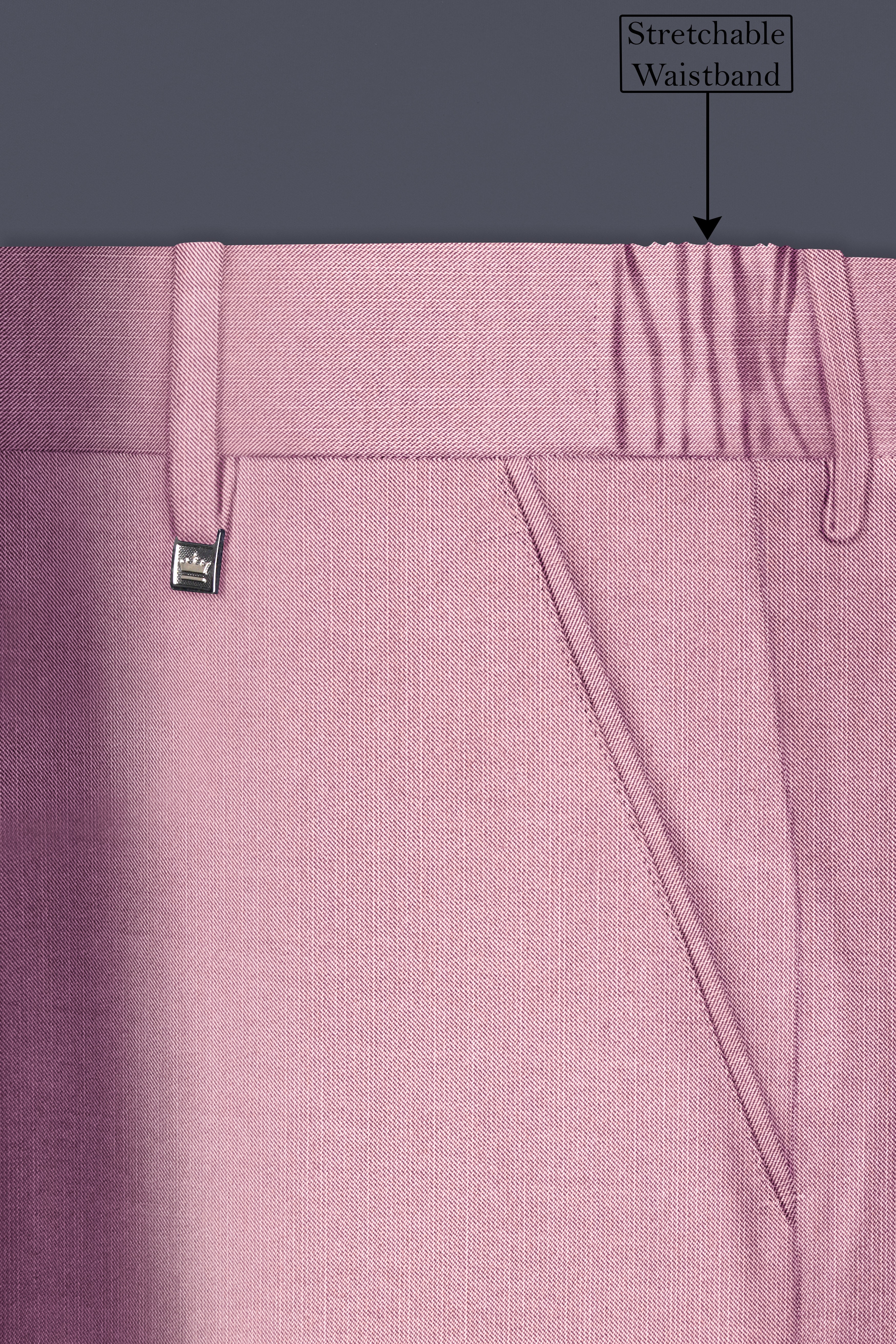 Viola Pink Solid Wool Rich Slight Stretch Waistband Pant