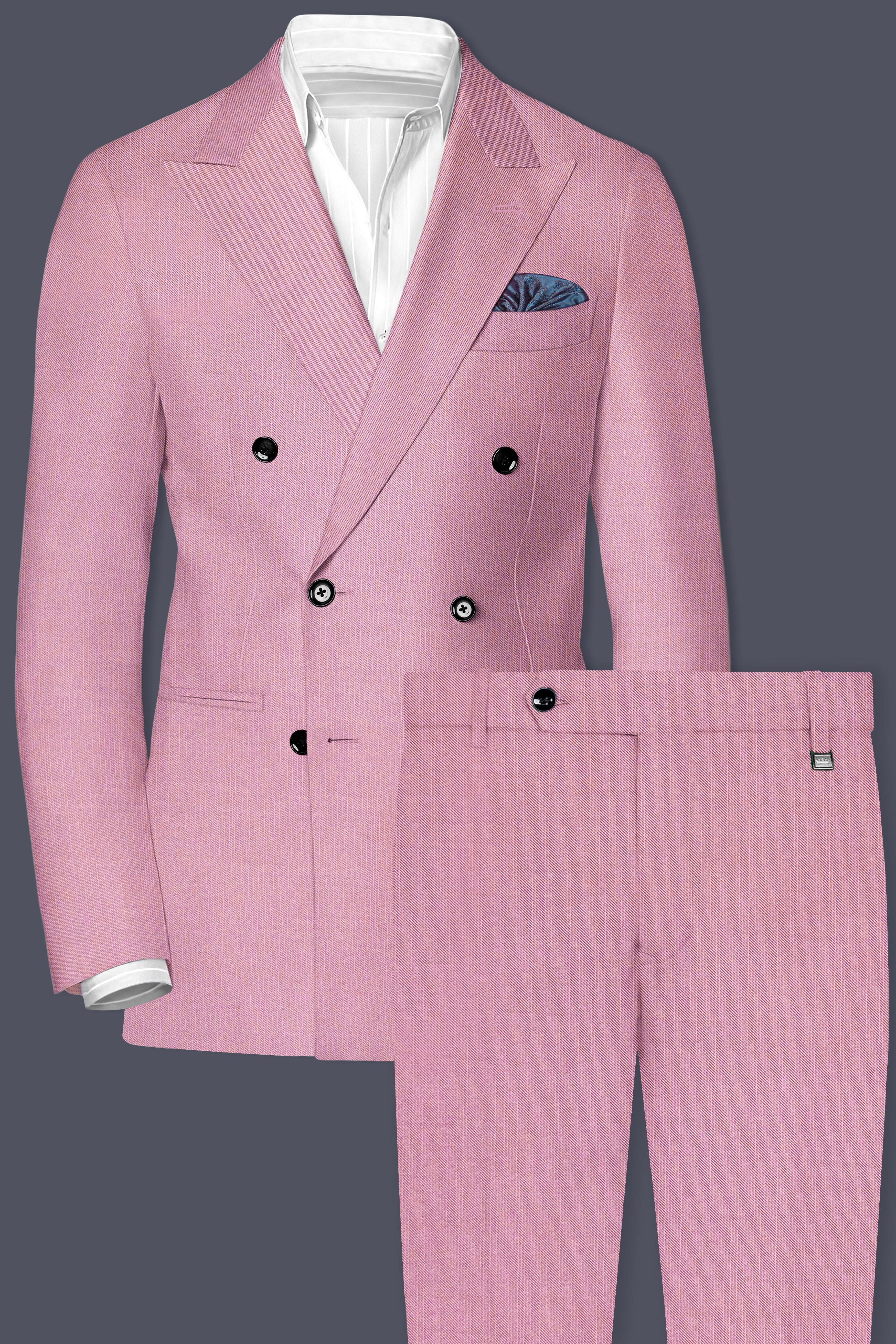 Viola Pink Solid Wool Rich Double Breasted Stretchable traveler Suit