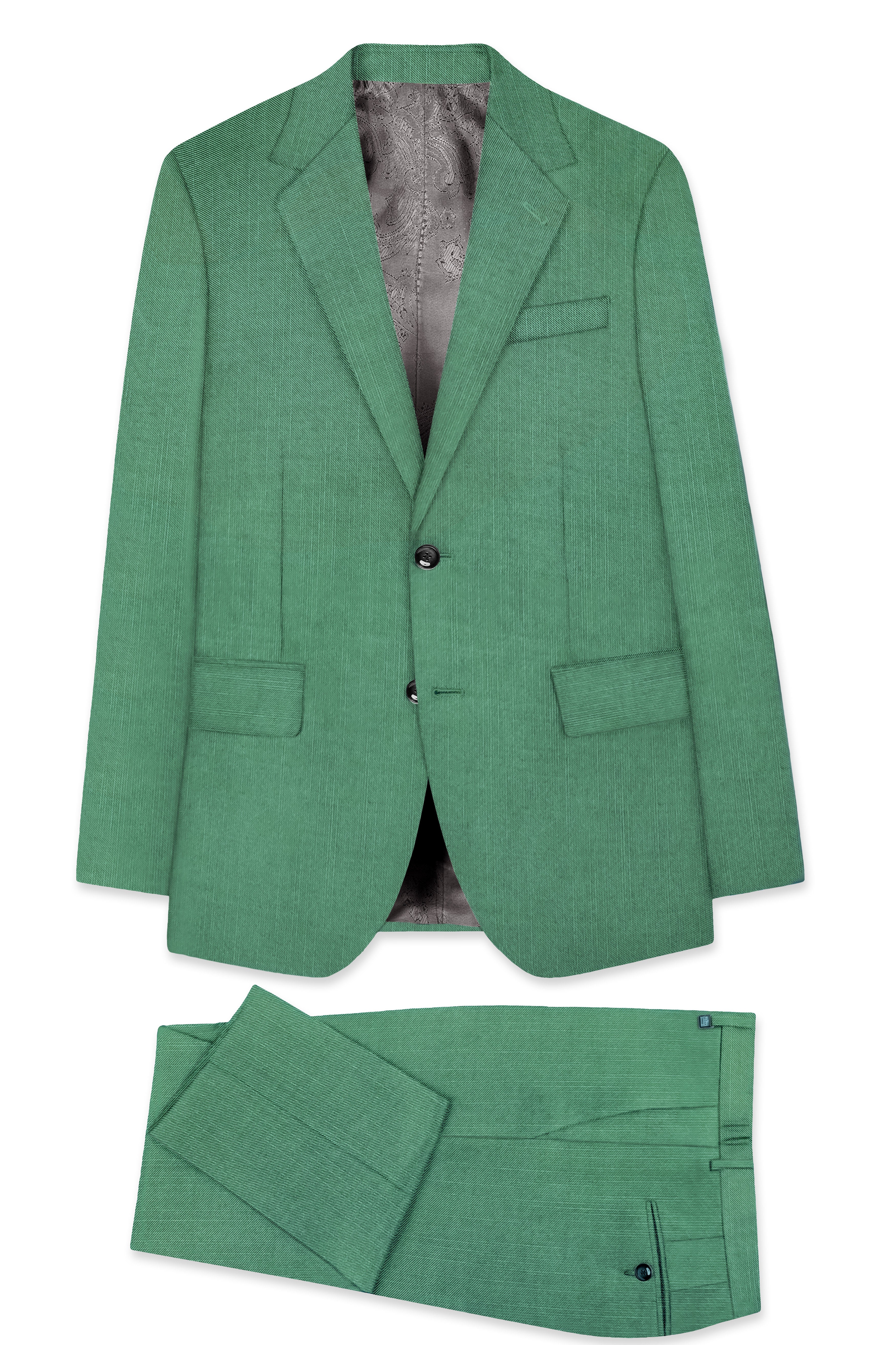 Viridian Green Solid Wool Rich Single Breasted Stretchable traveler Suit