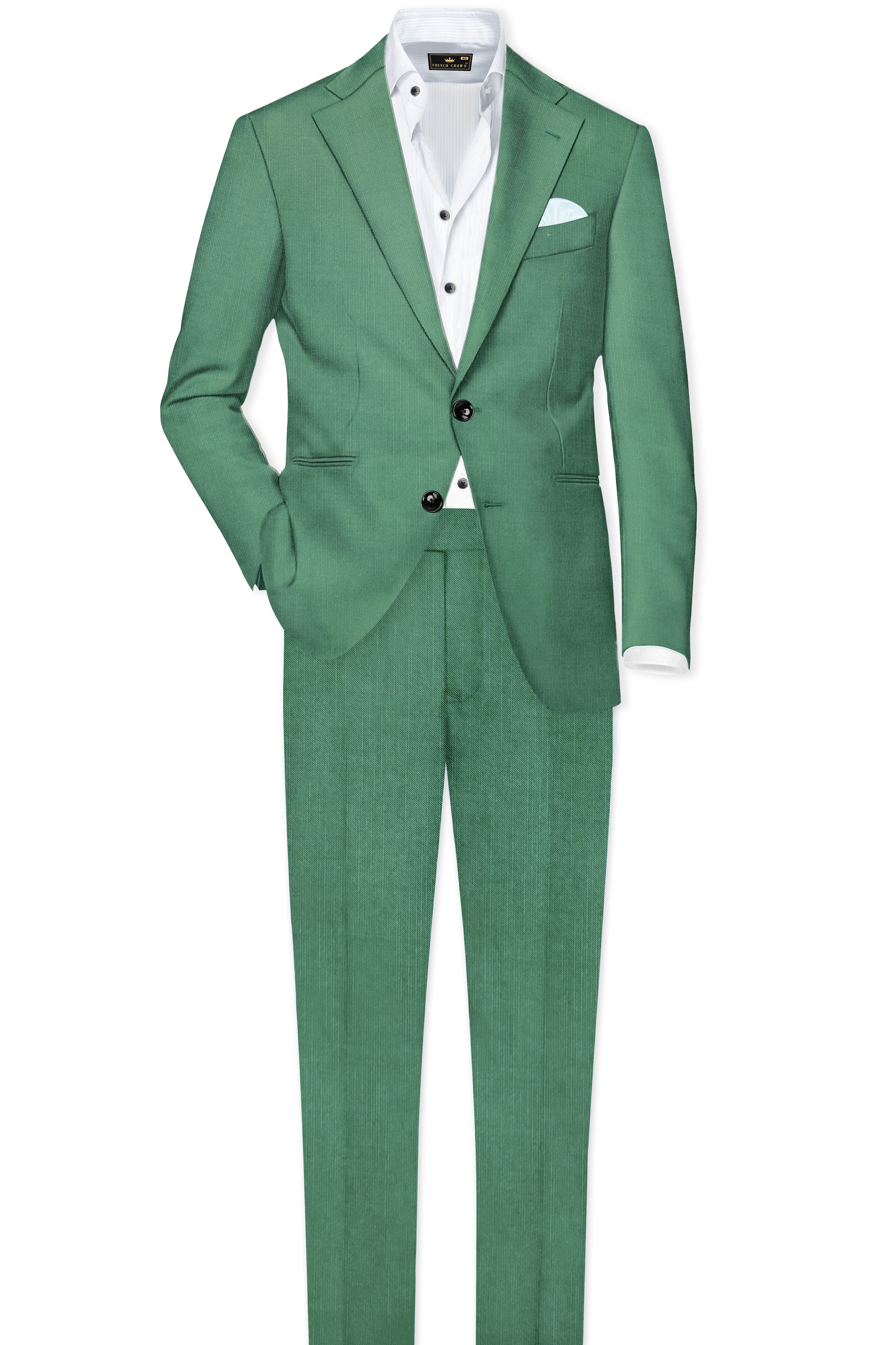 Viridian Green Solid Wool Rich Single Breasted Stretchable traveler Suit