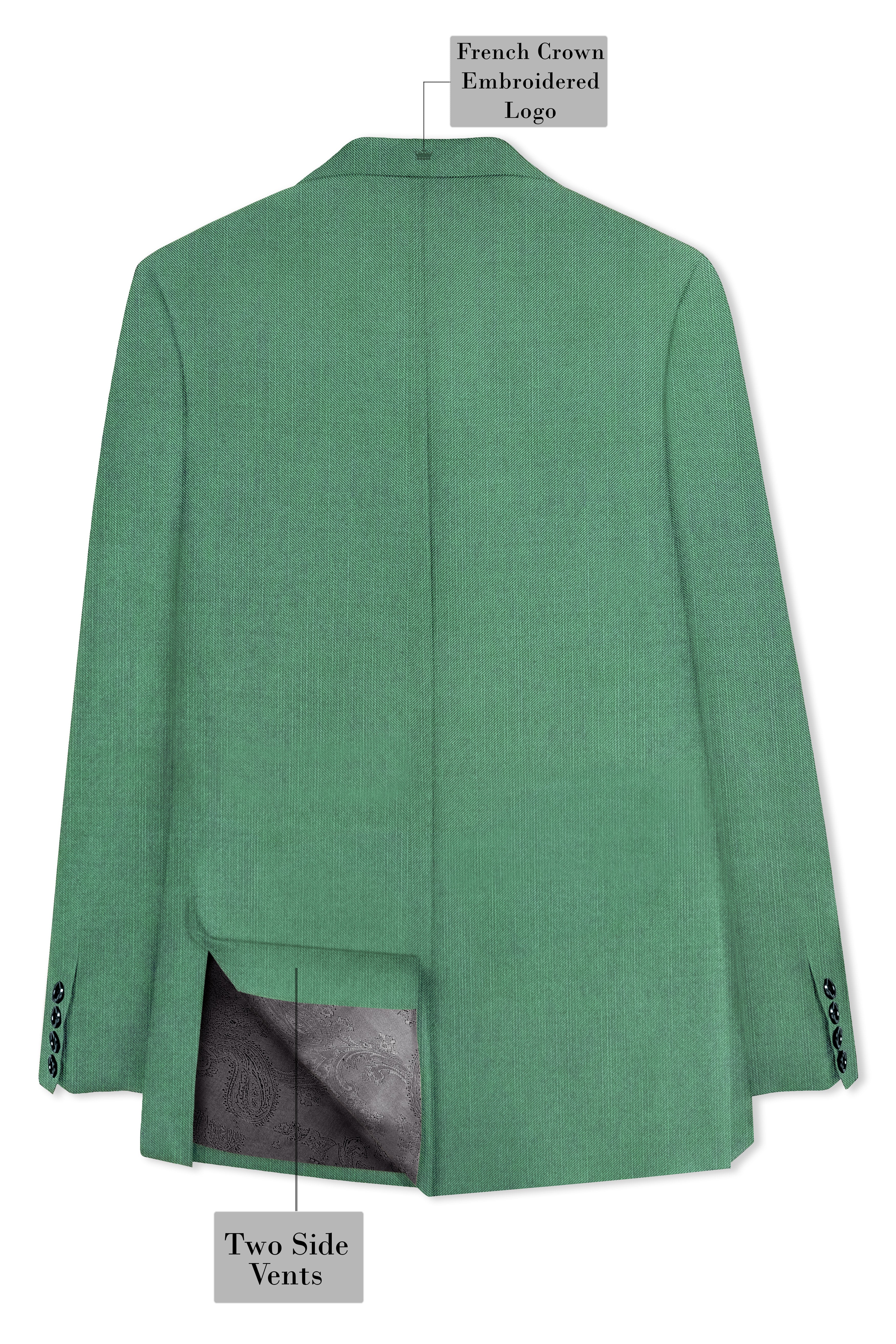 Viridian Green Solid Wool Rich Single Breasted Stretchable traveler Suit
