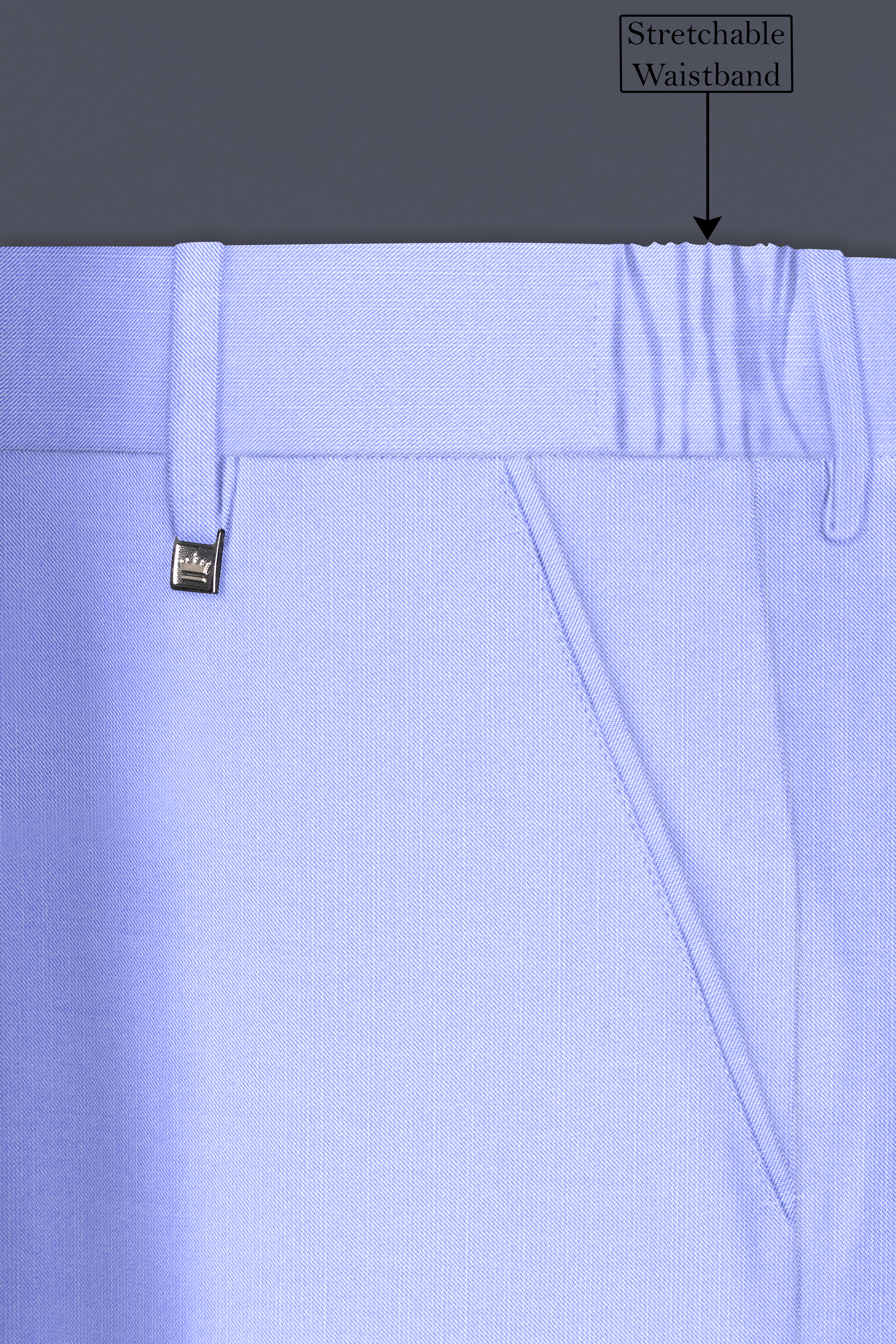 Periwinkle Blue Solid Wool Rich Slight Stretch Waistband Pant