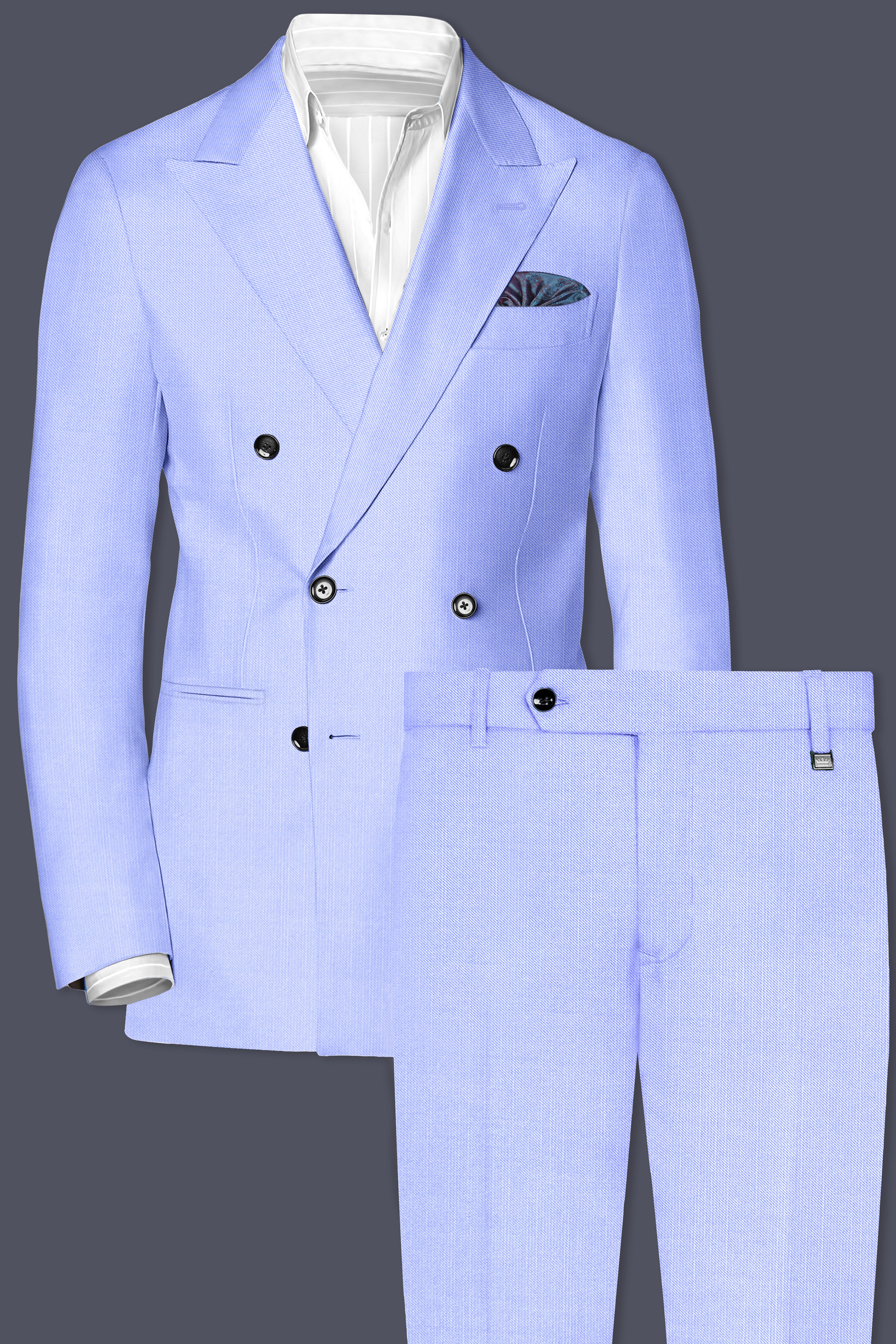 Periwinkle Blue  Solid Wool Rich Double Breasted Stretchable traveler Suit