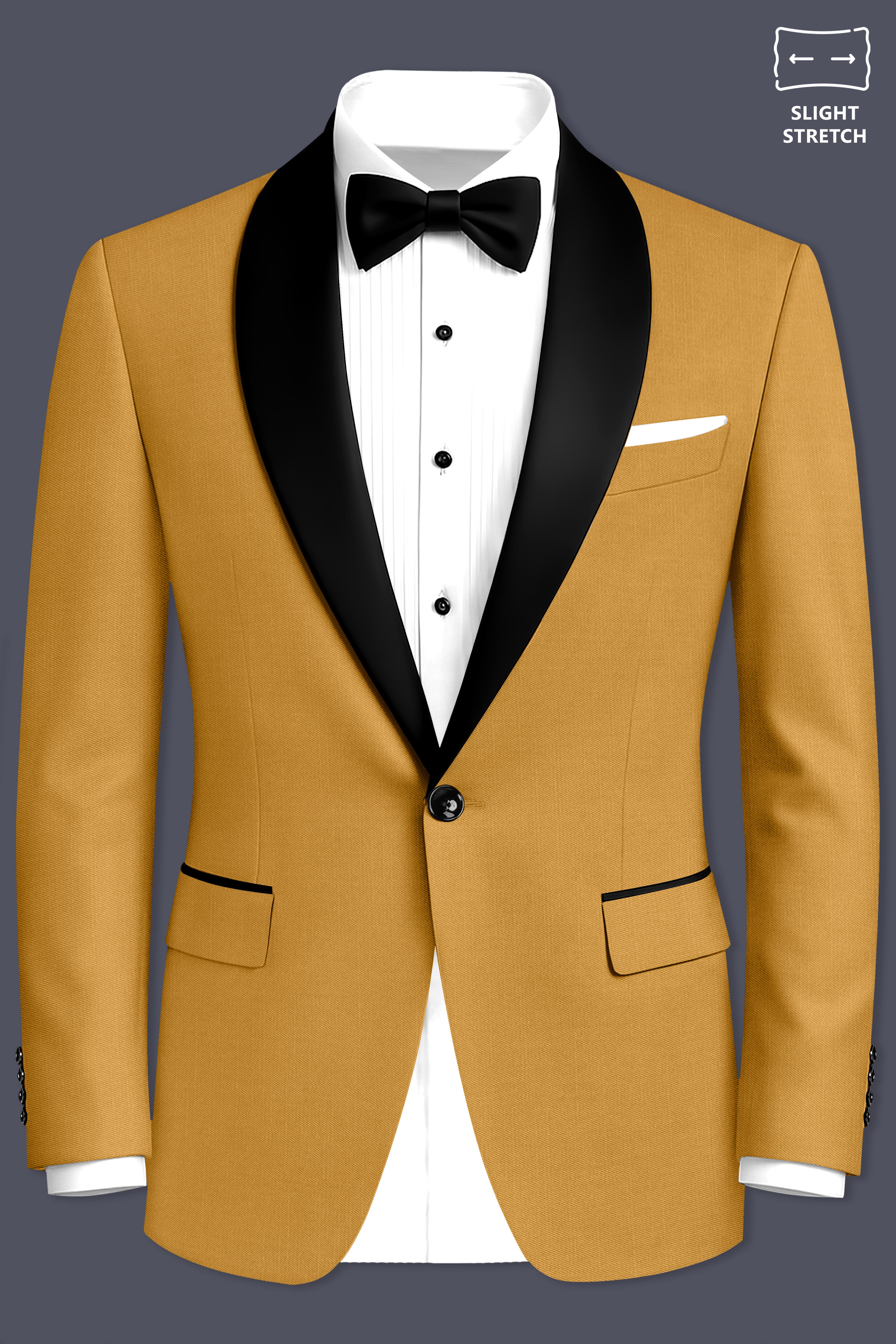 Saffron-Harvest Yellow Wool Rich Tuxedo Slight Stretch Suit
