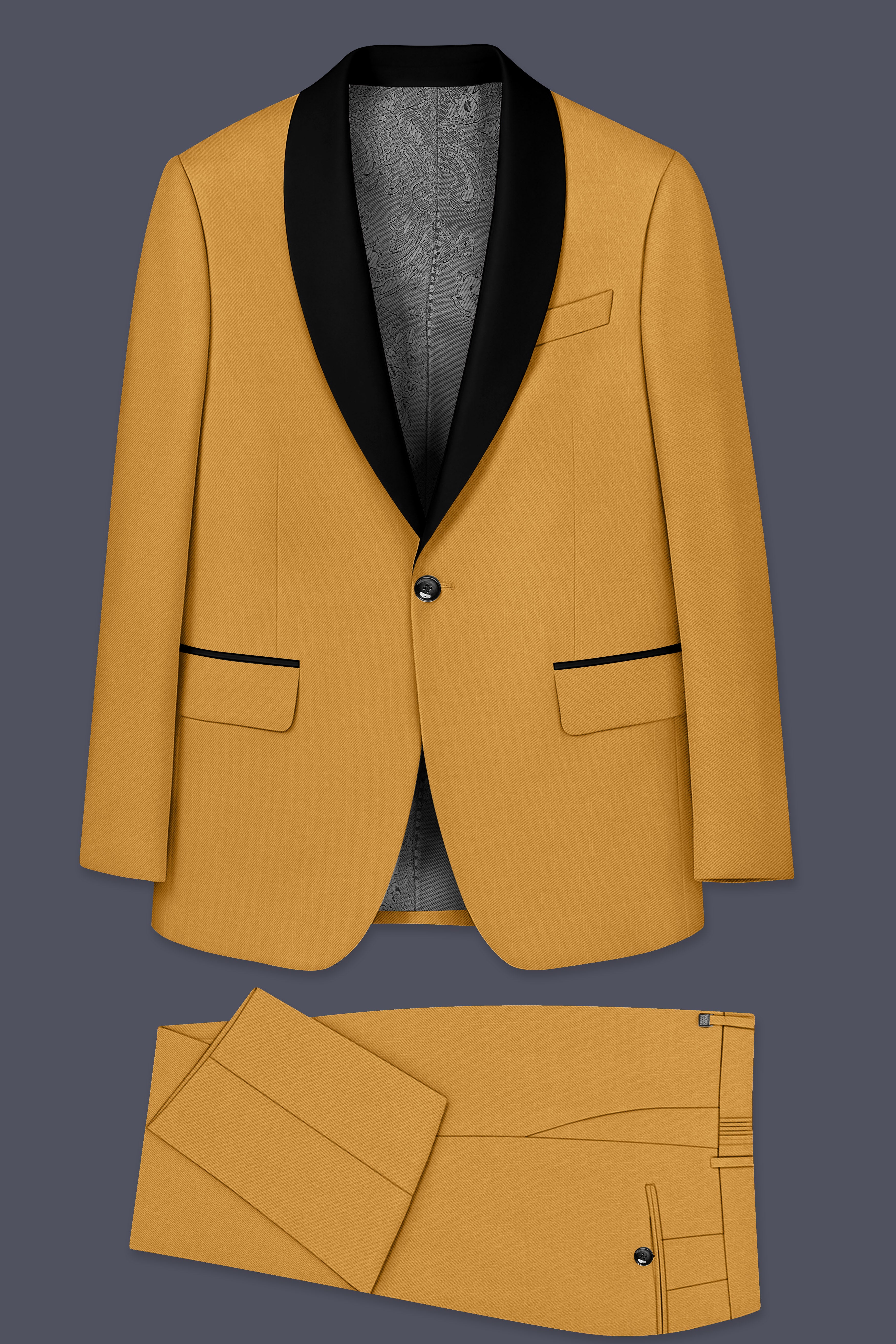 Saffron-Harvest Yellow Wool Rich Tuxedo Slight Stretch Suit