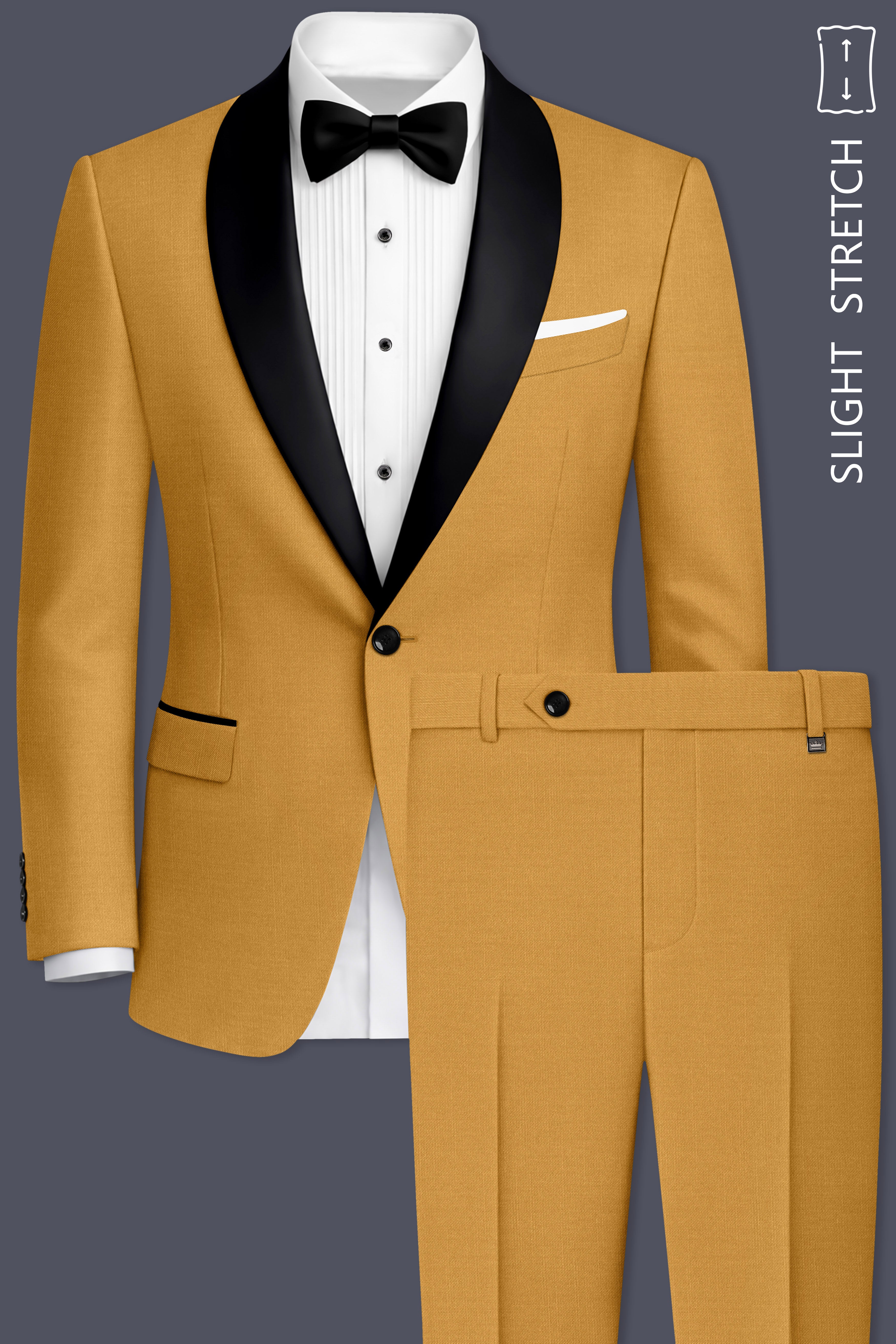Saffron-Harvest Yellow Wool Rich Tuxedo Slight Stretch Suit