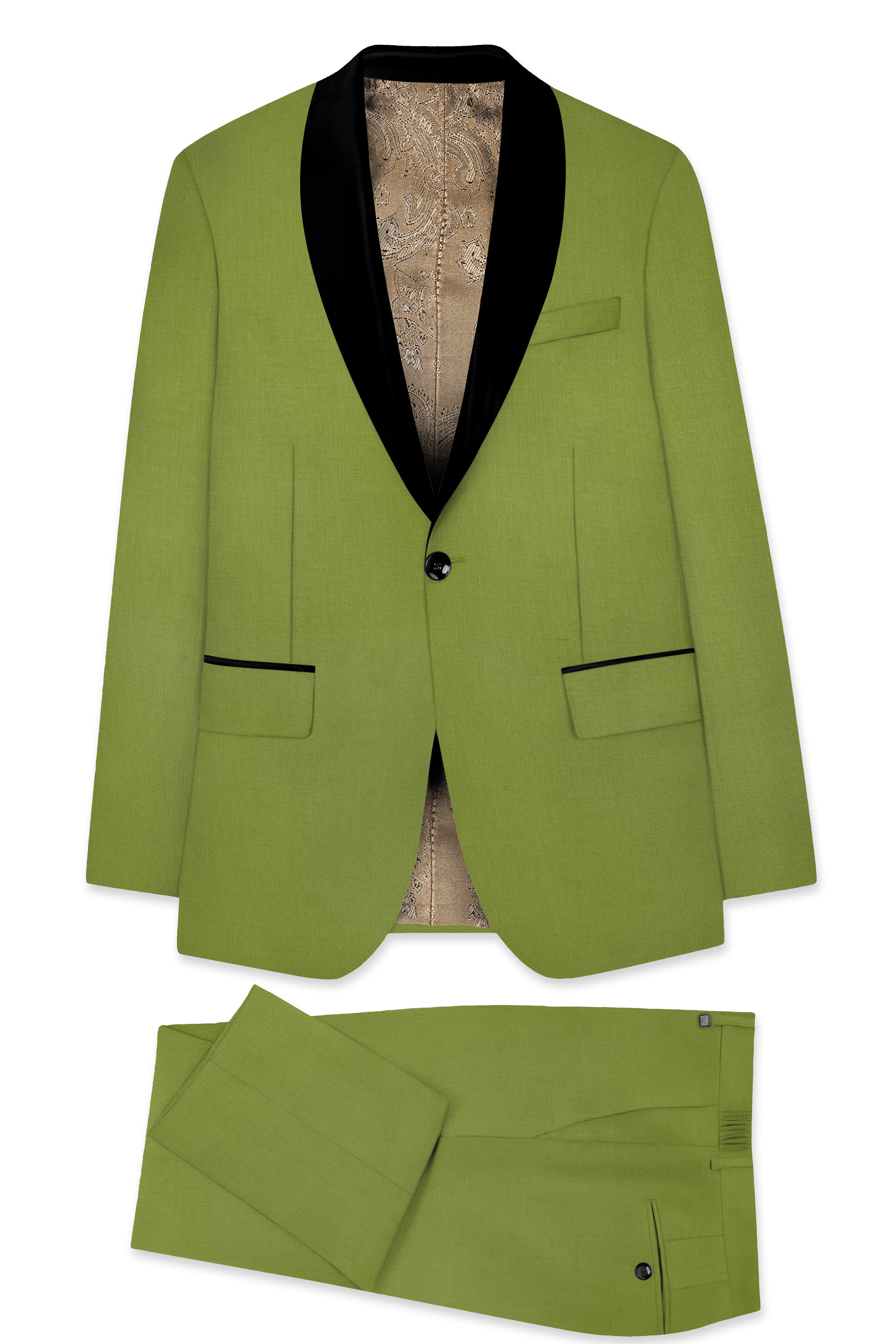 Pistachio-Wasabi Green Wool Rich Tuxedo Slight Stretch Suit