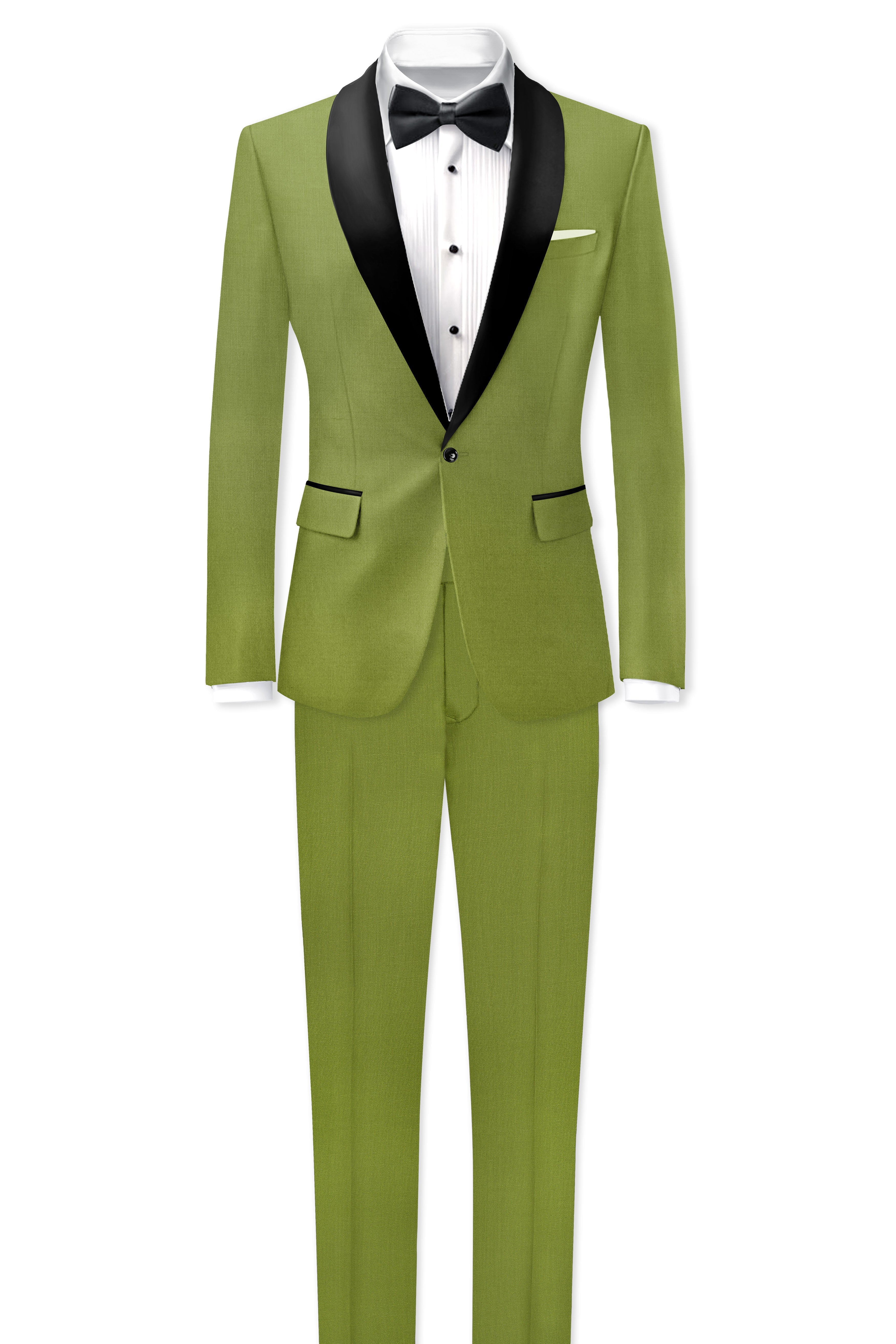 Pistachio-Wasabi Green Wool Rich Tuxedo Slight Stretch Suit