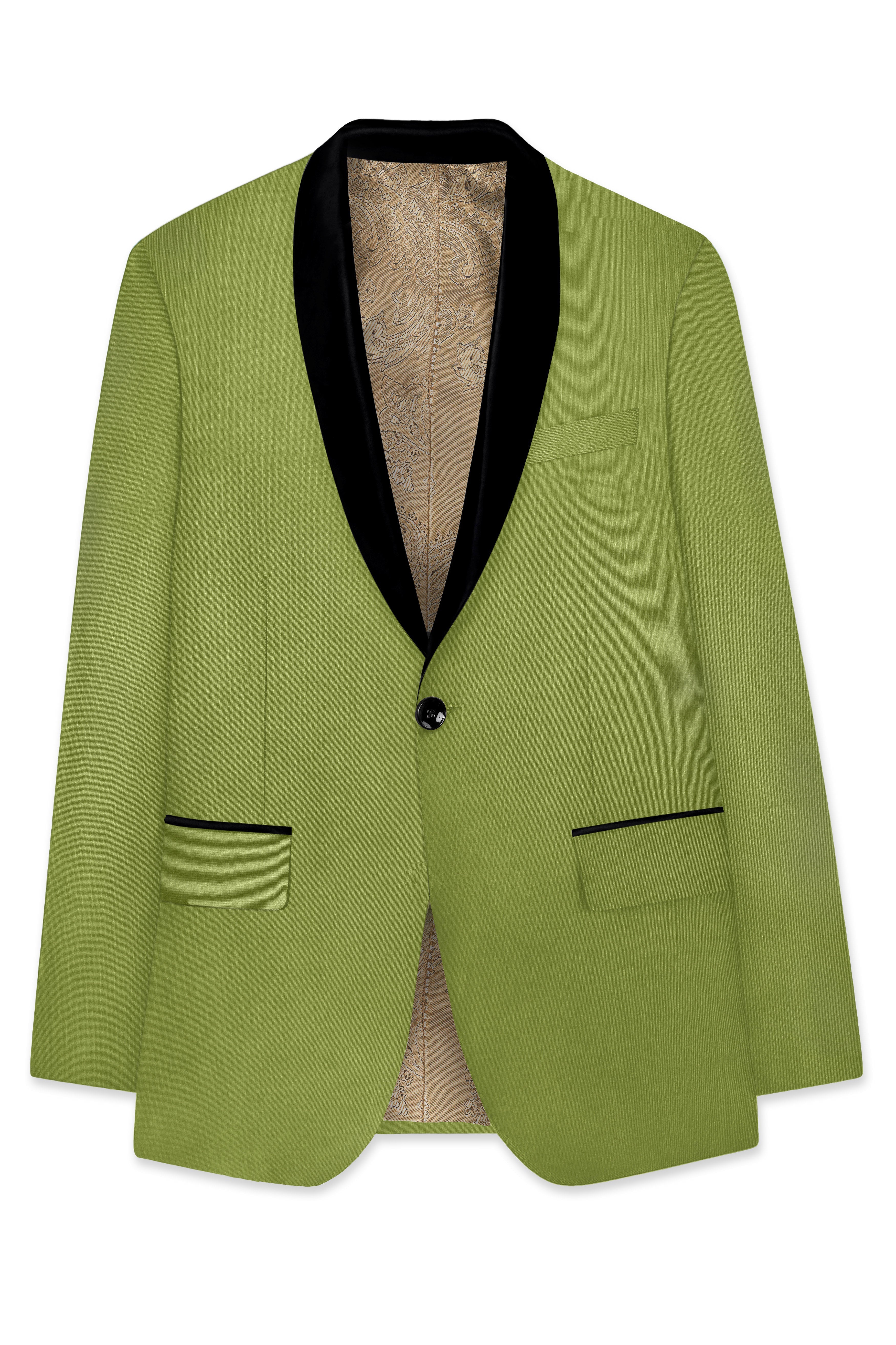 Pistachio-Wasabi Green Wool Rich Tuxedo Slight Stretch Suit