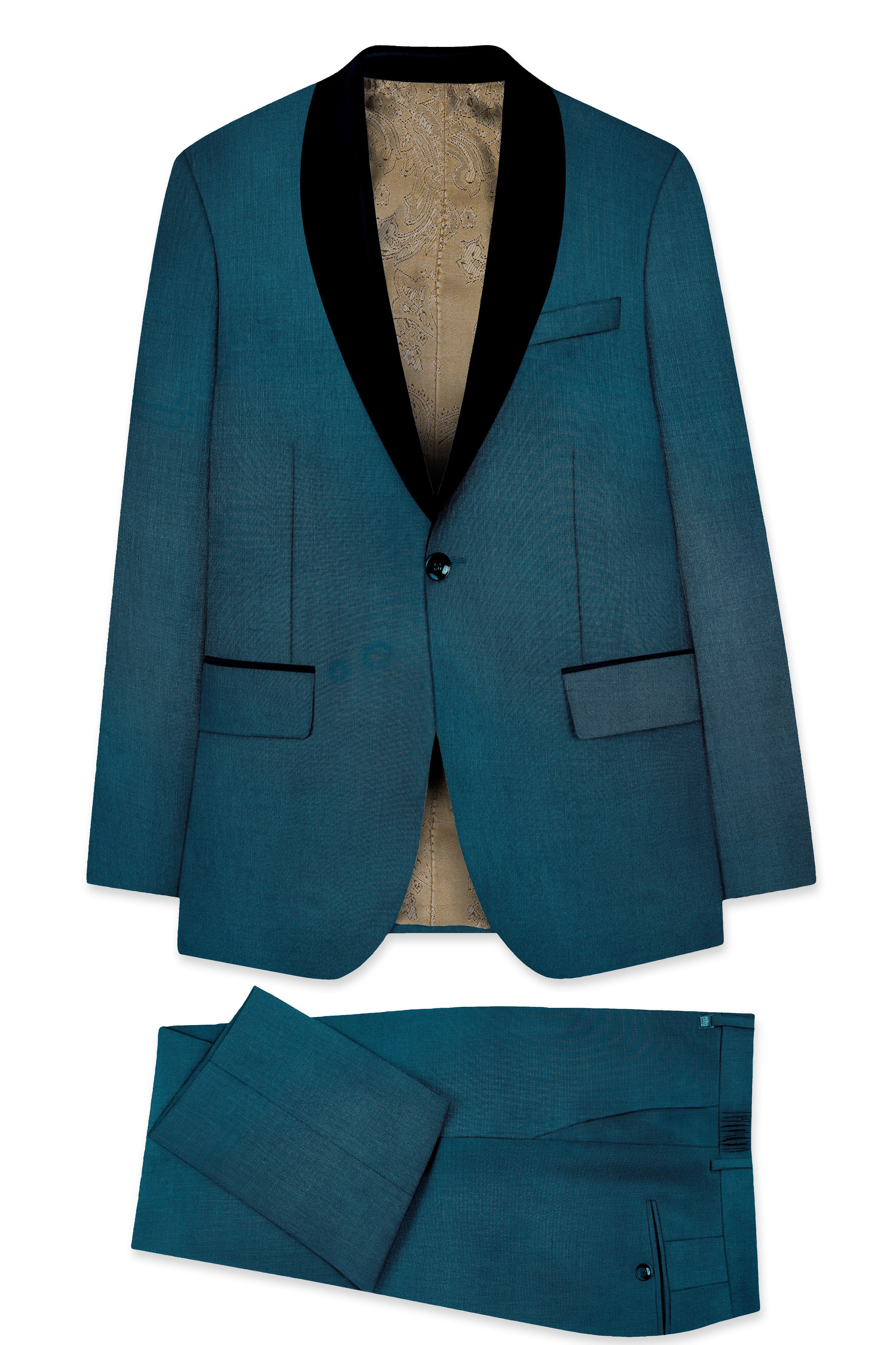 Sapphire-Peacock Blue Wool Rich Tuxedo Slight Stretch Suit