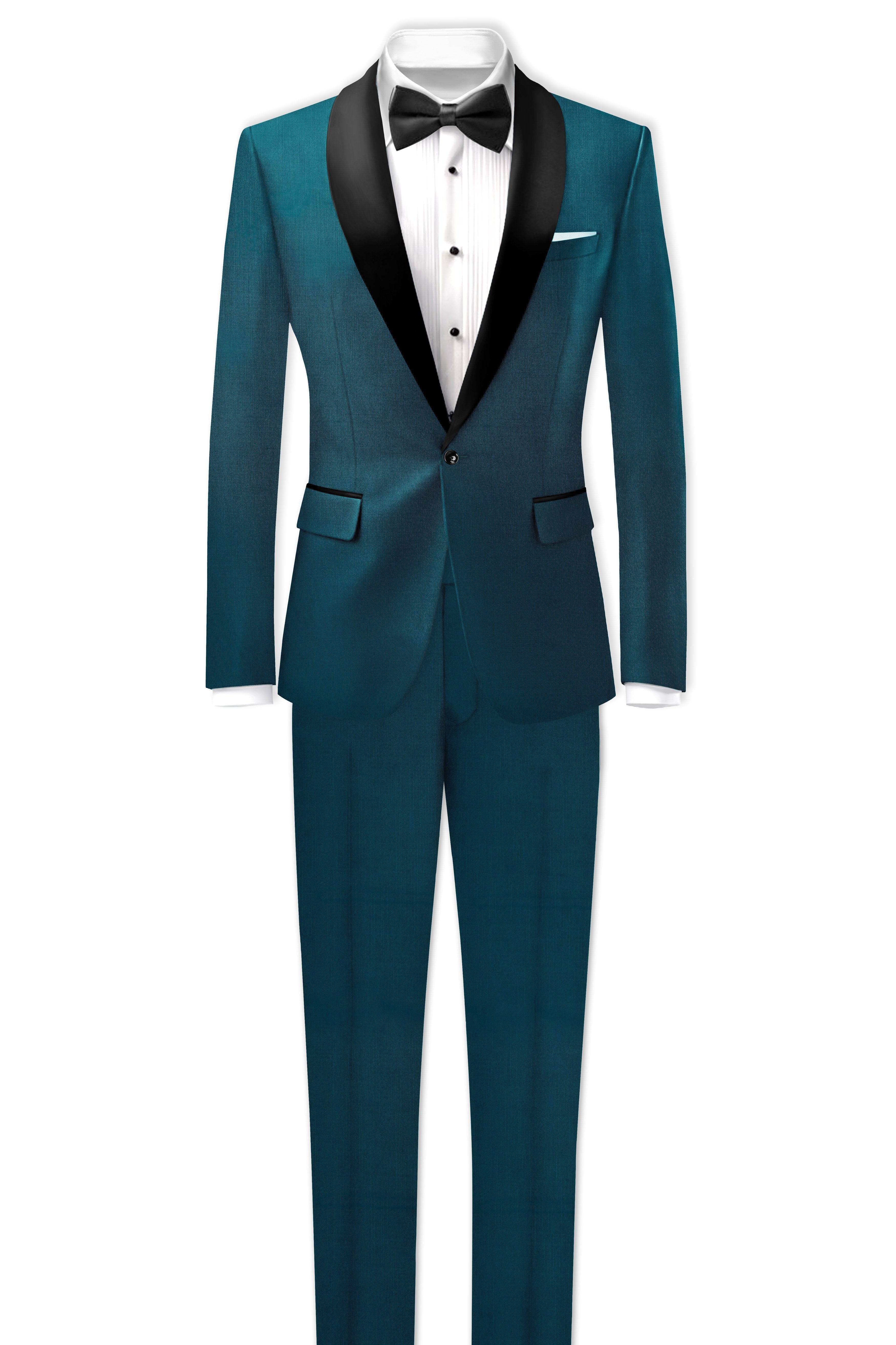 Sapphire-Peacock Blue Wool Rich Tuxedo Slight Stretch Suit