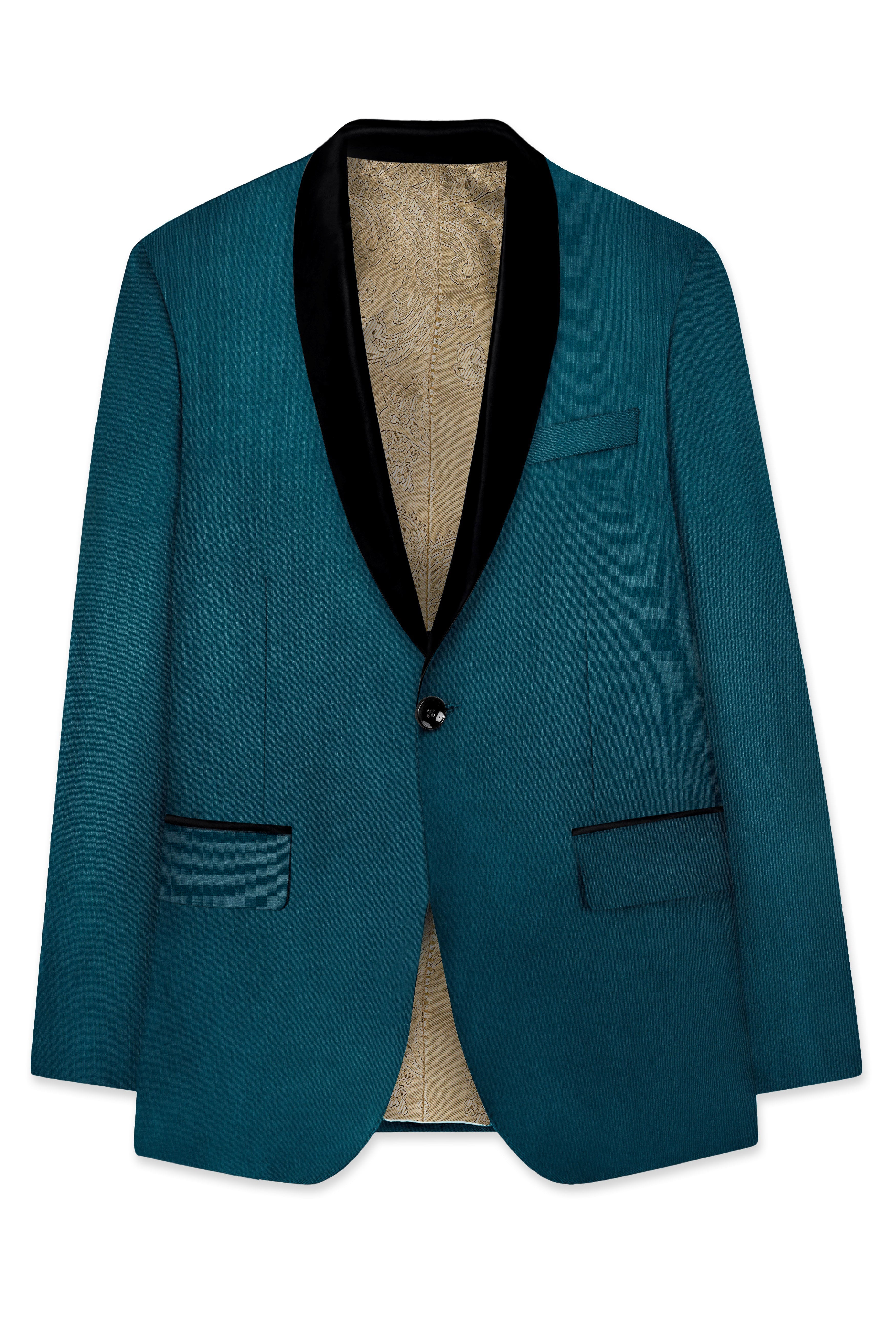Sapphire-Peacock Blue Wool Rich Tuxedo Slight Stretch Suit